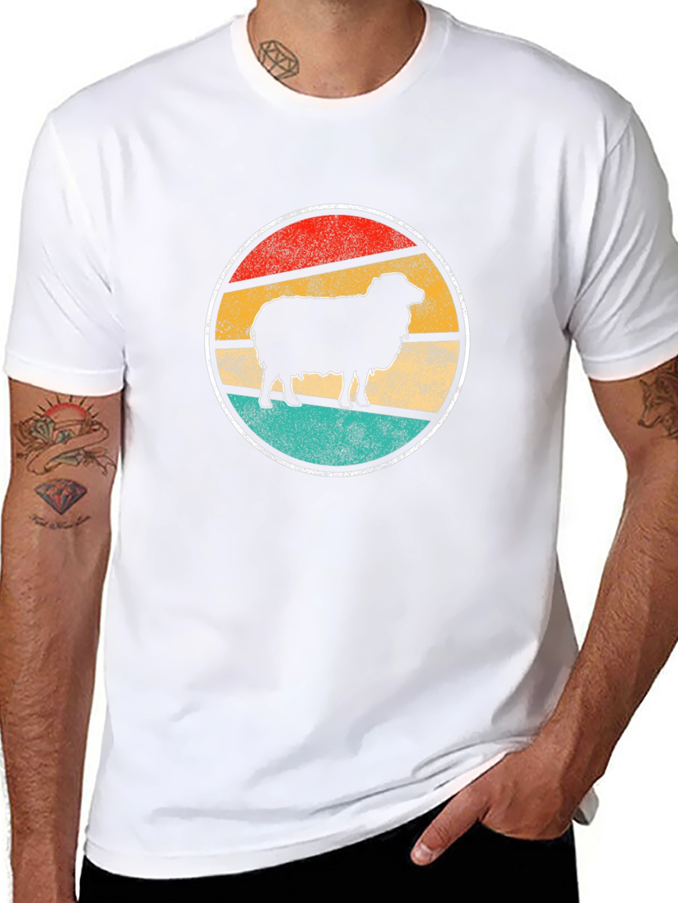 Retro Sheep Graphic Tee - Black Cotton T-Shirt