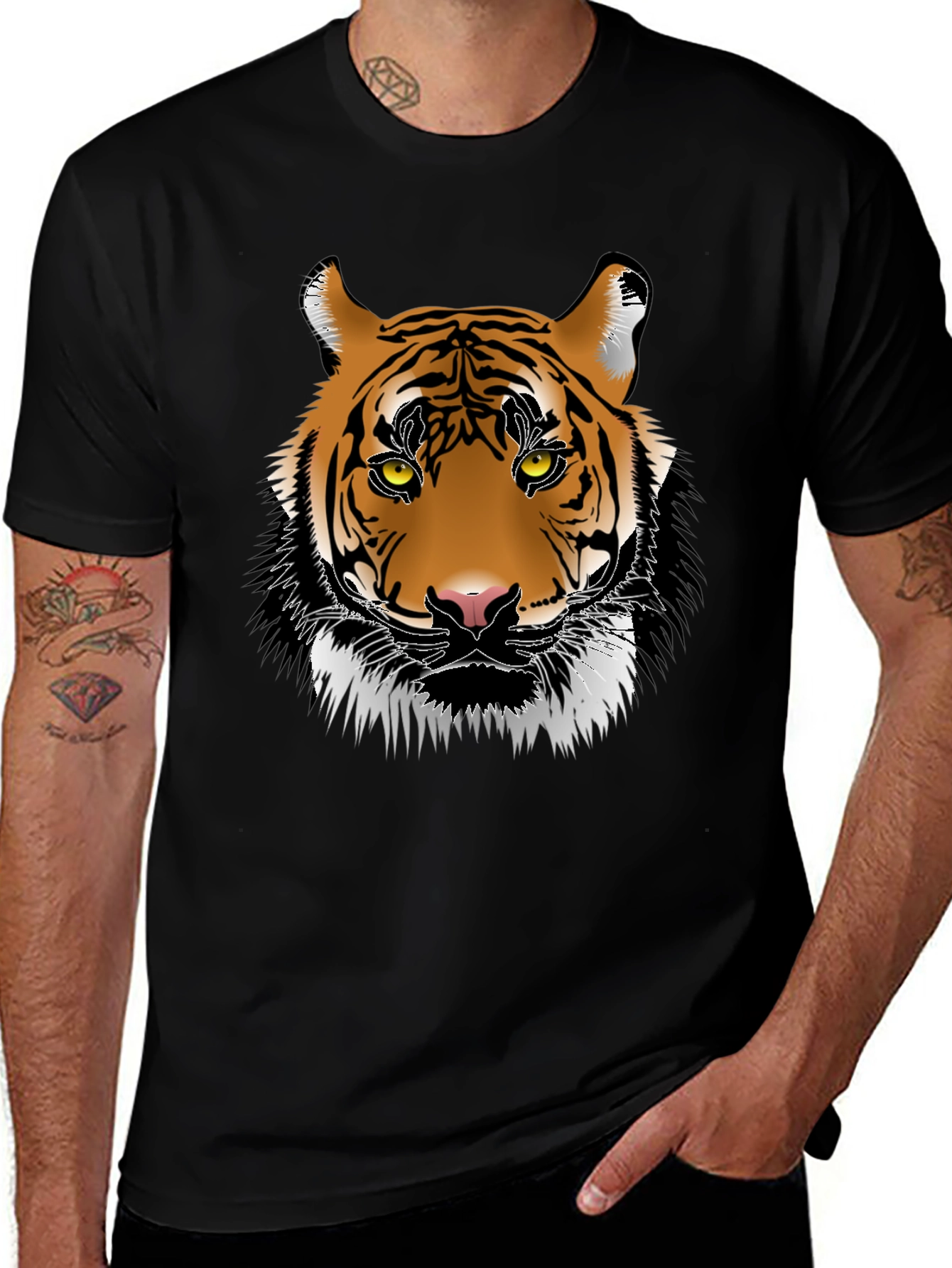 Cool Tiger Graphic Print Black T-Shirt