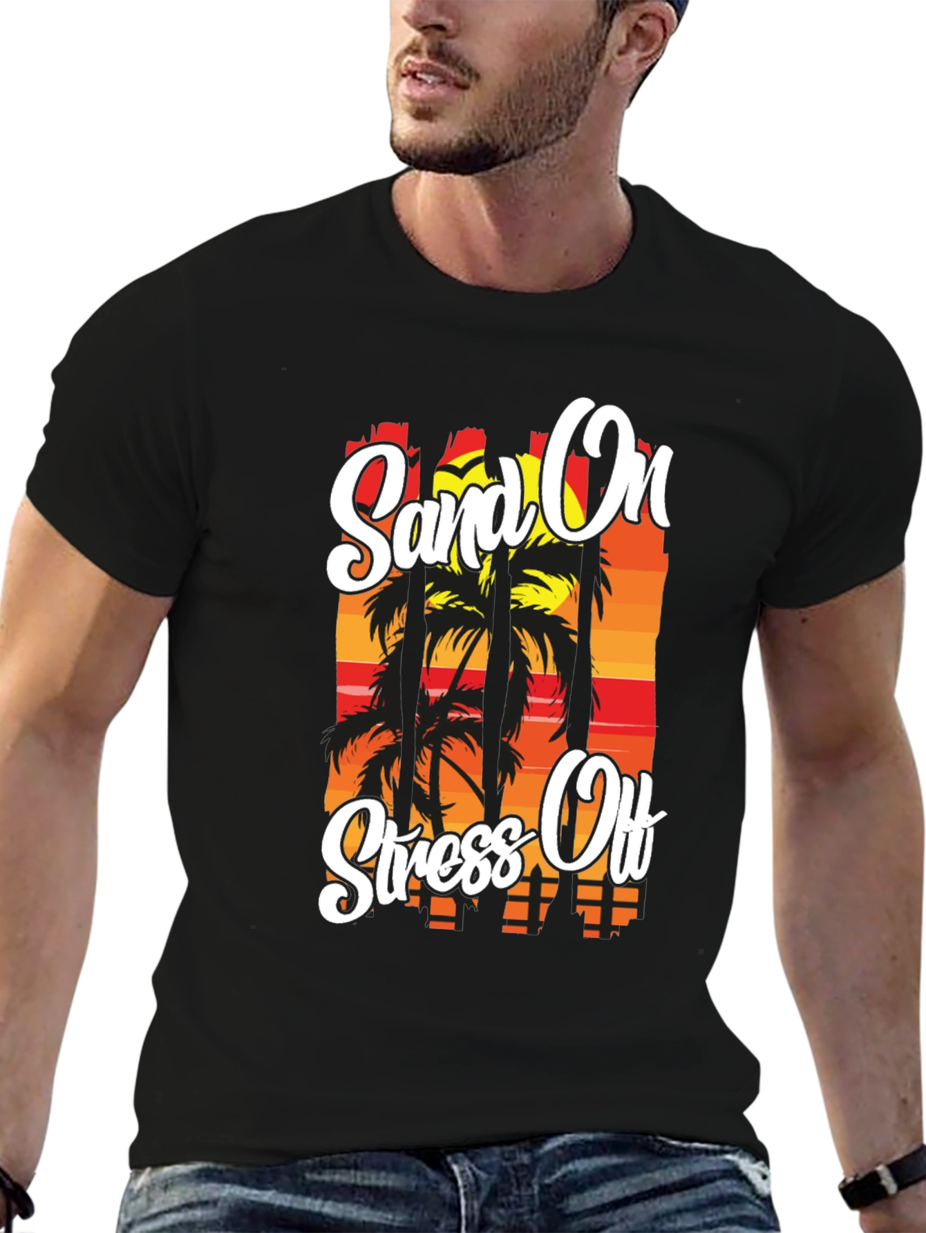 Sand On Stress Off Graphic T-Shirt Black