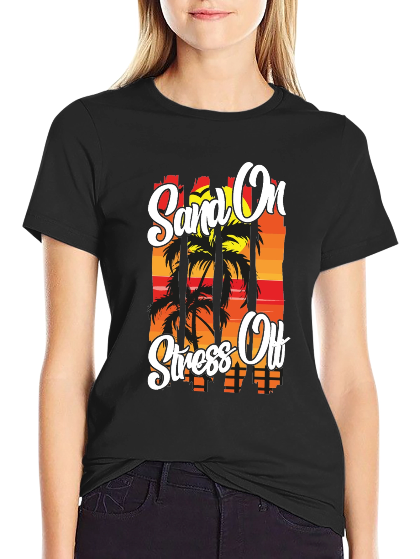 Sand On Stress Off Graphic T-Shirt Black