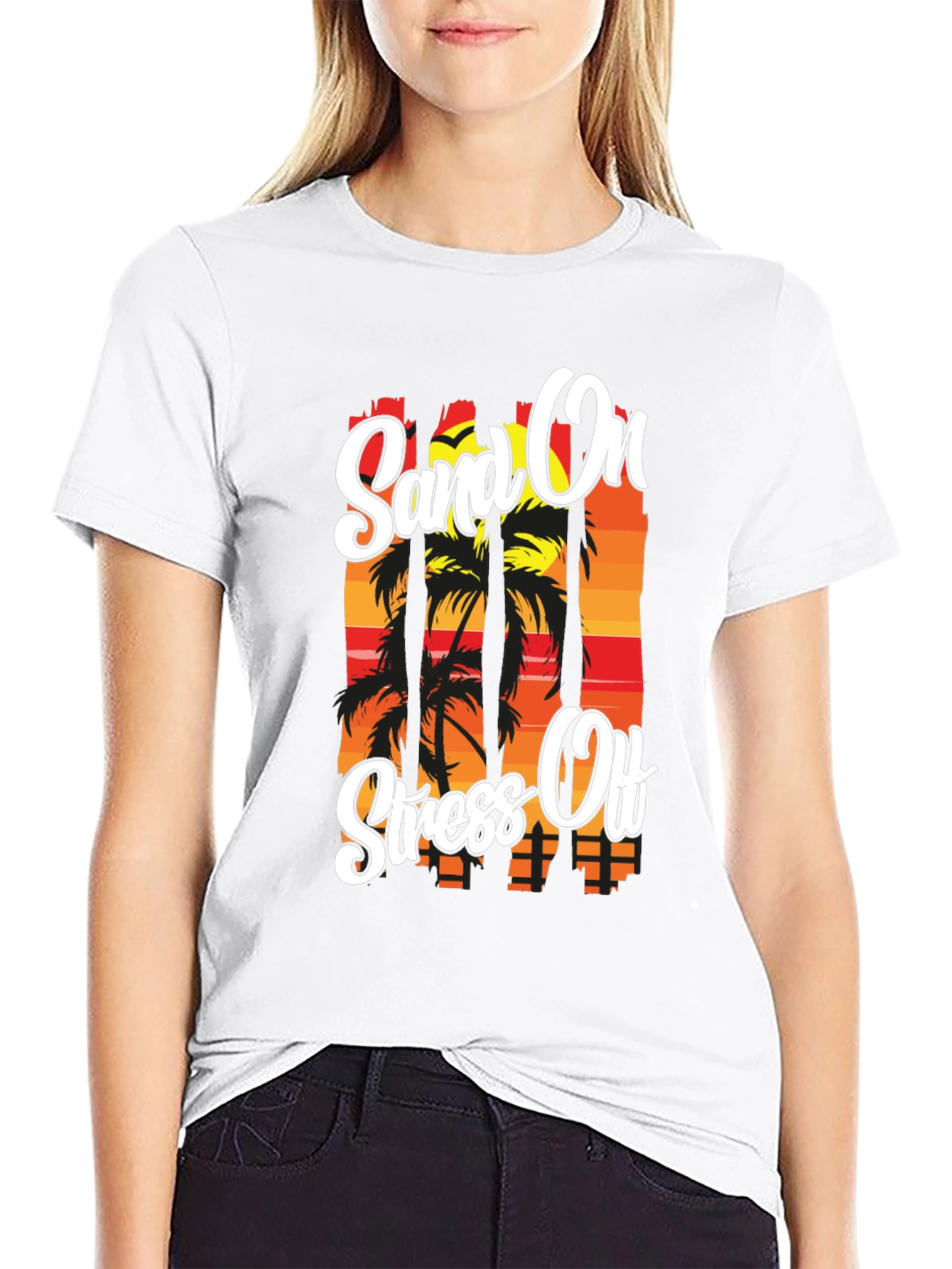 Sand On Stress Off Graphic T-Shirt Black