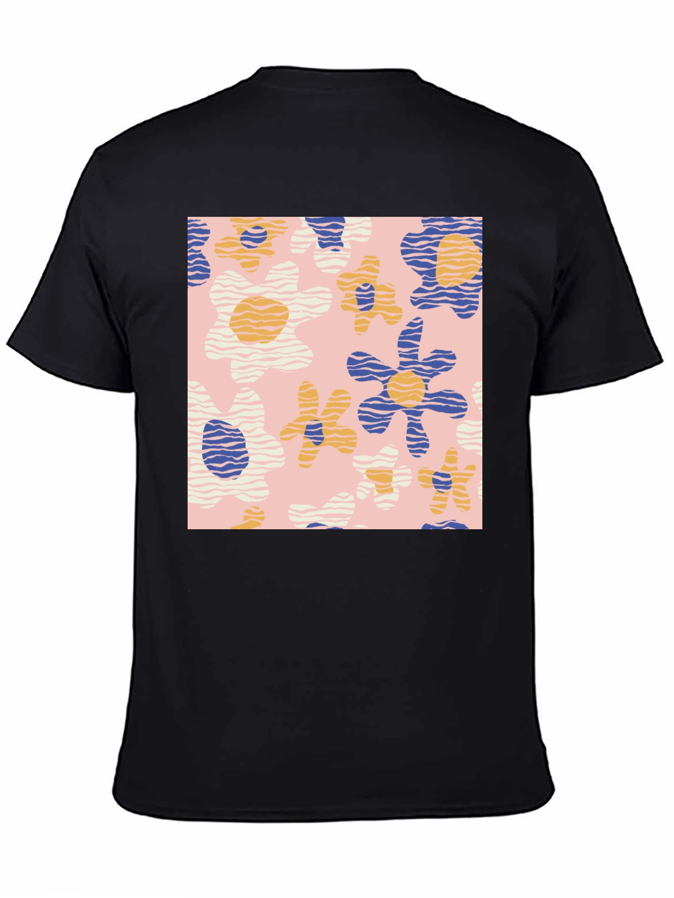 Retro Floral Print Black T-Shirt