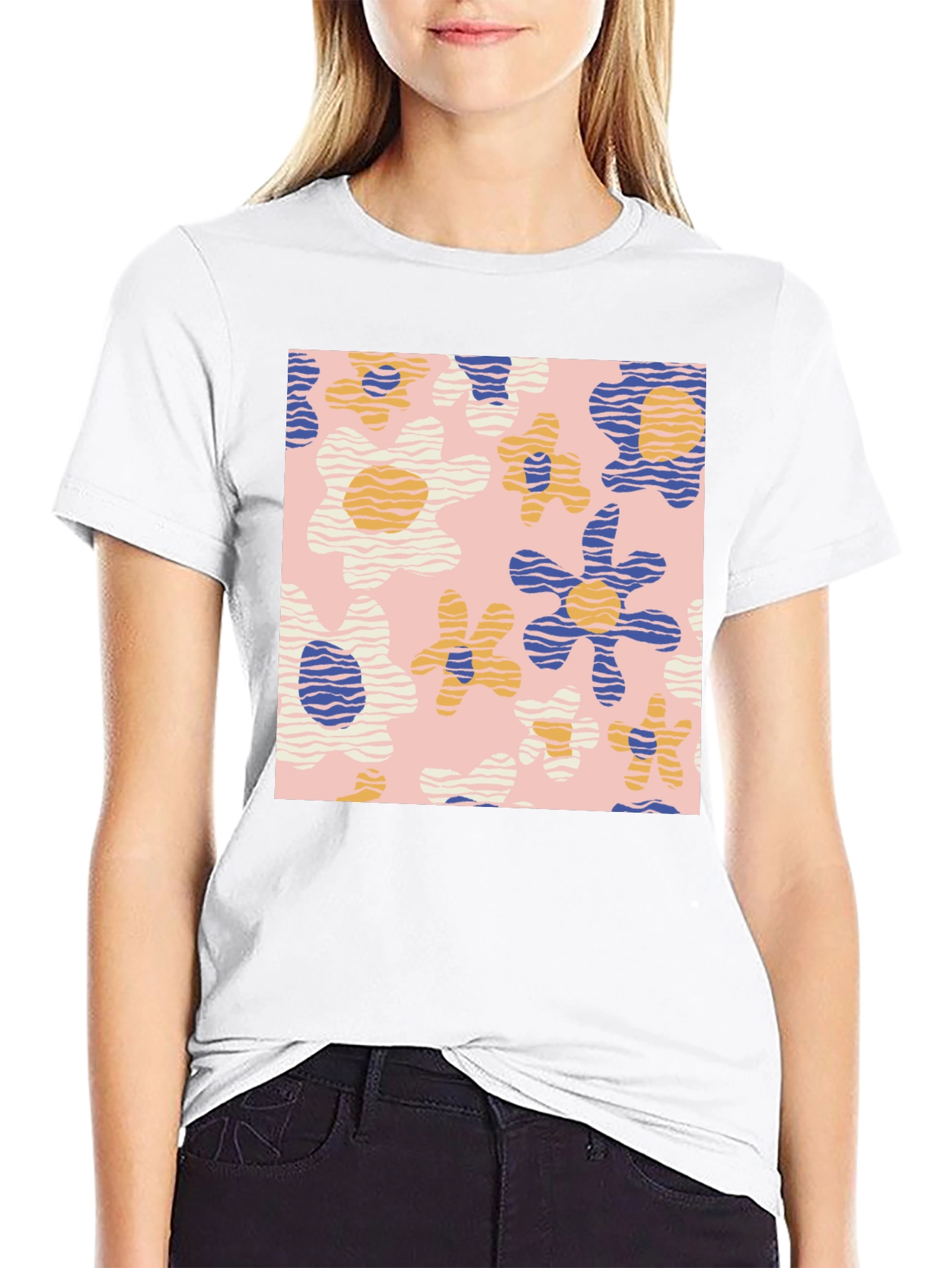 Retro Floral Print Black T-Shirt