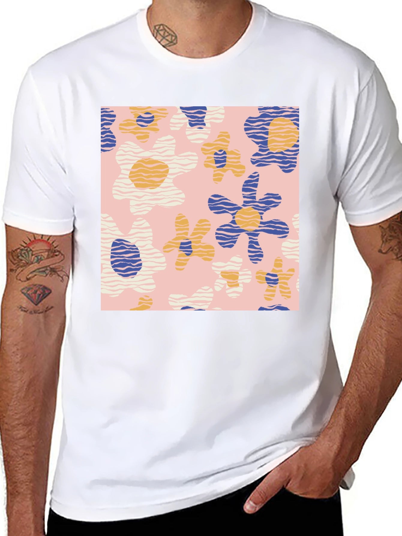 Retro Floral Print Black T-Shirt