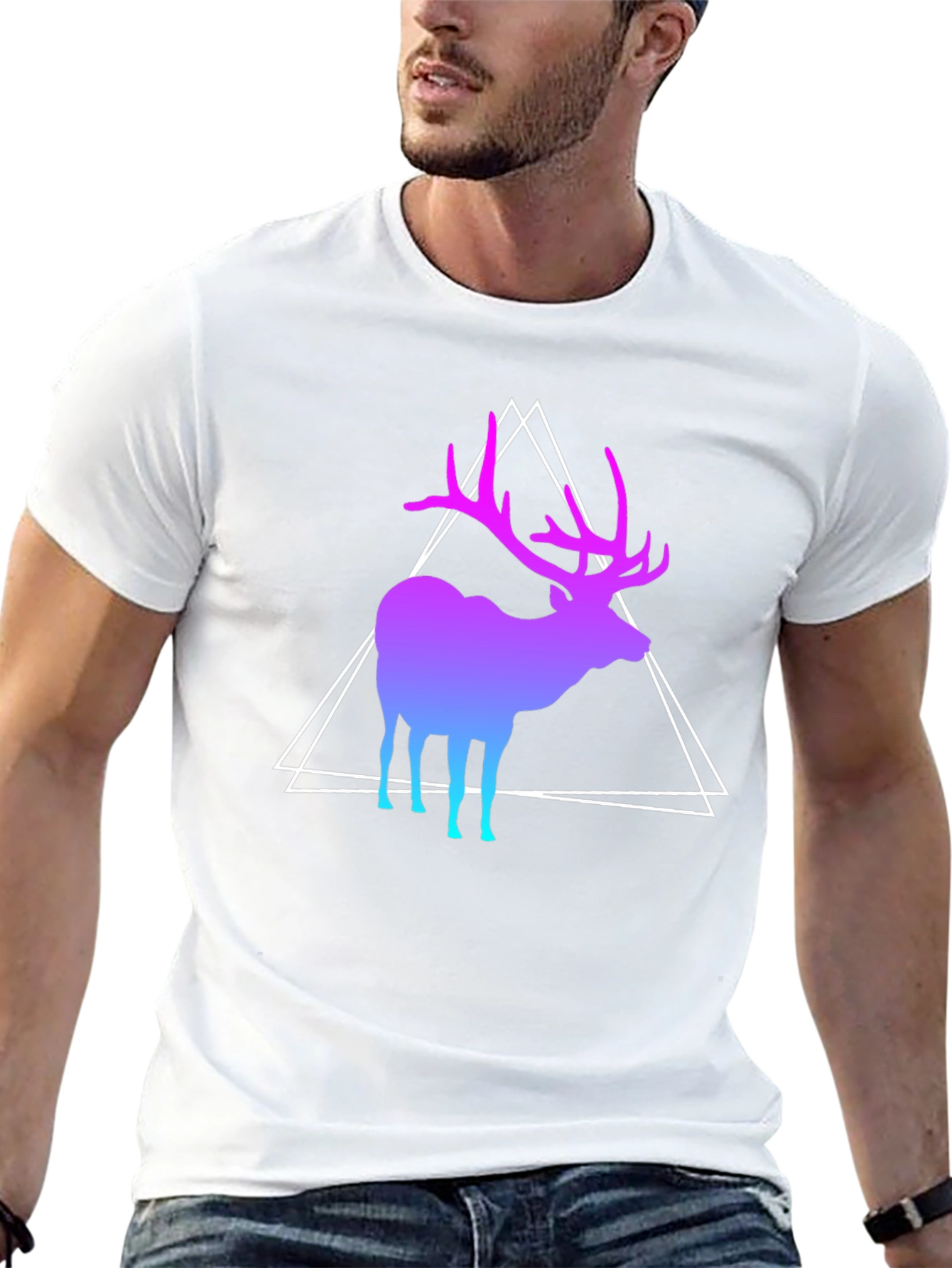 Gradient Deer Graphic Tee - Modern Geometric Design