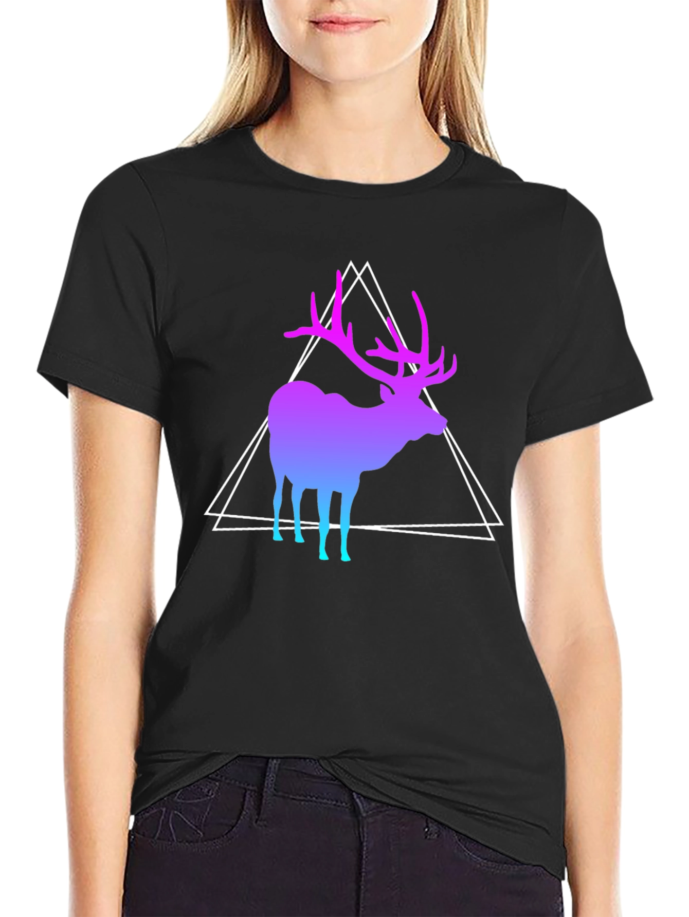 Gradient Deer Graphic Tee - Modern Geometric Design