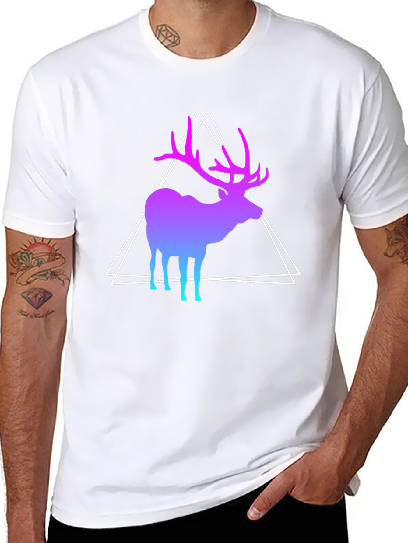 Gradient Deer Graphic Tee - Modern Geometric Design