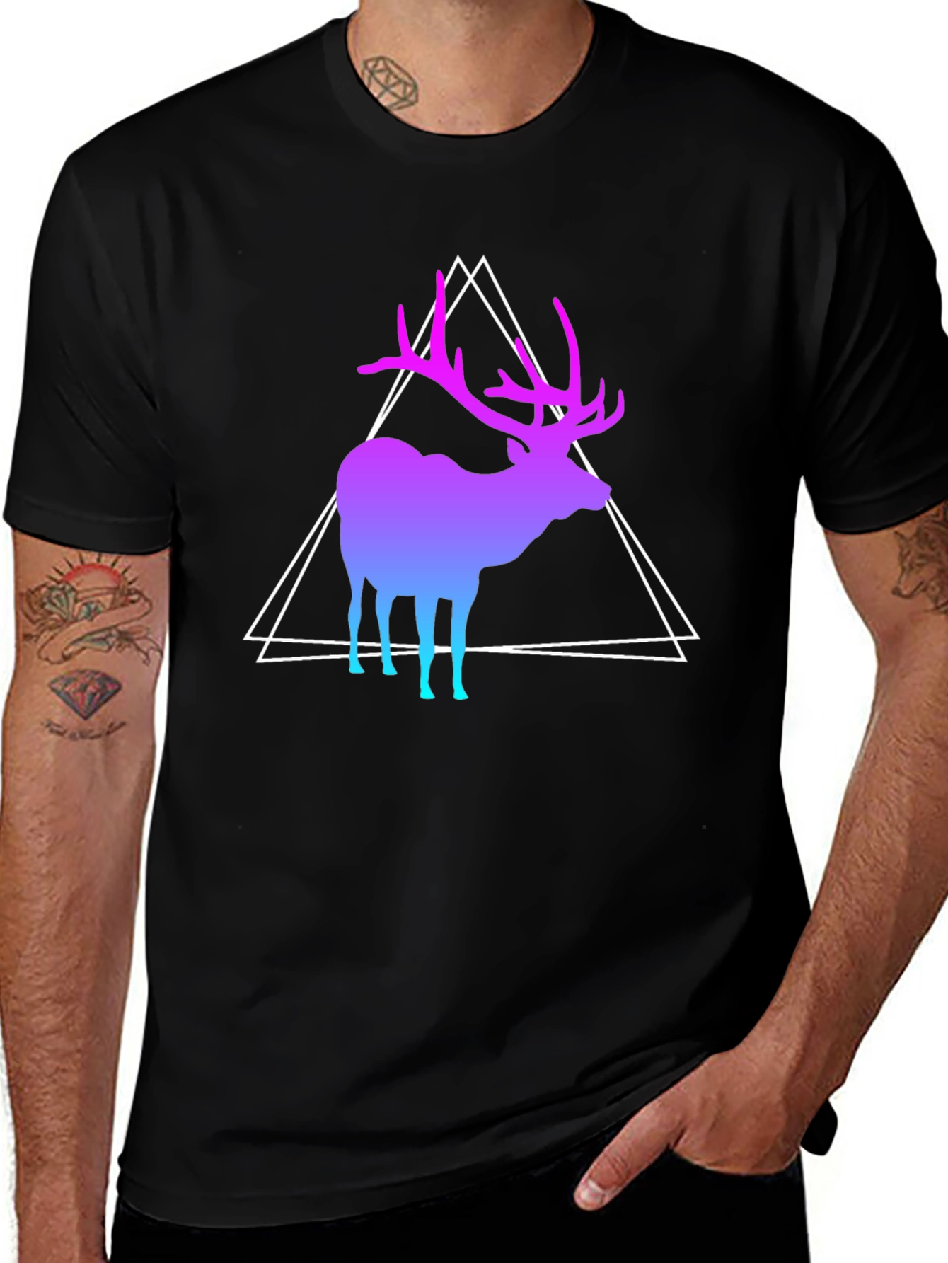 Gradient Deer Graphic Tee - Modern Geometric Design