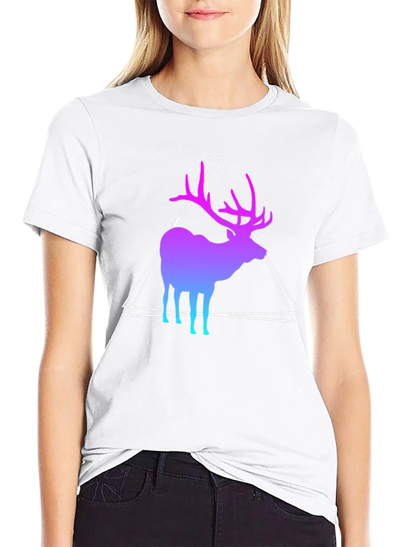 Gradient Deer Graphic Tee - Modern Geometric Design