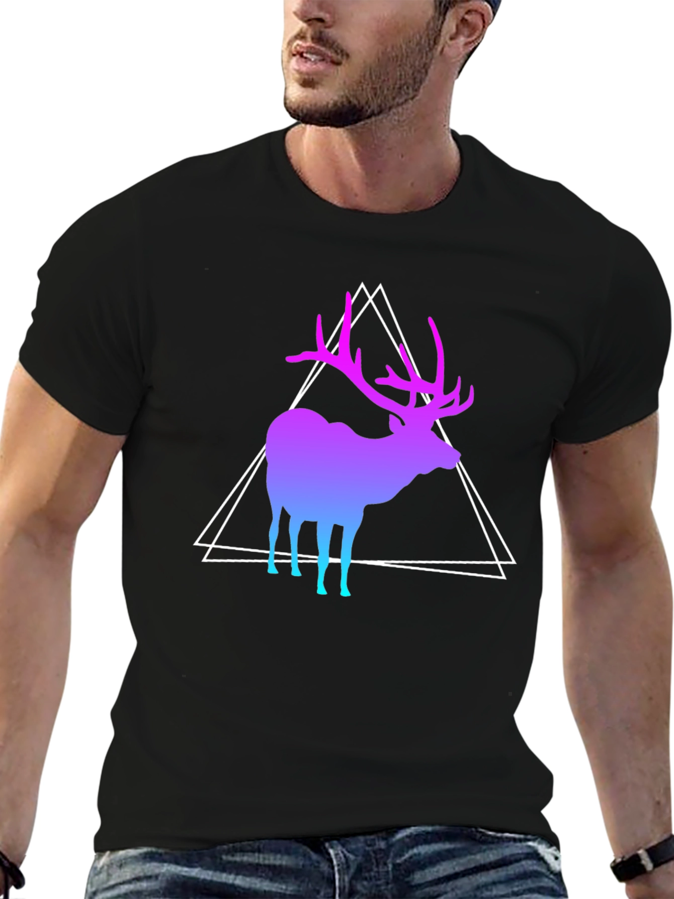 Gradient Deer Graphic Tee - Modern Geometric Design