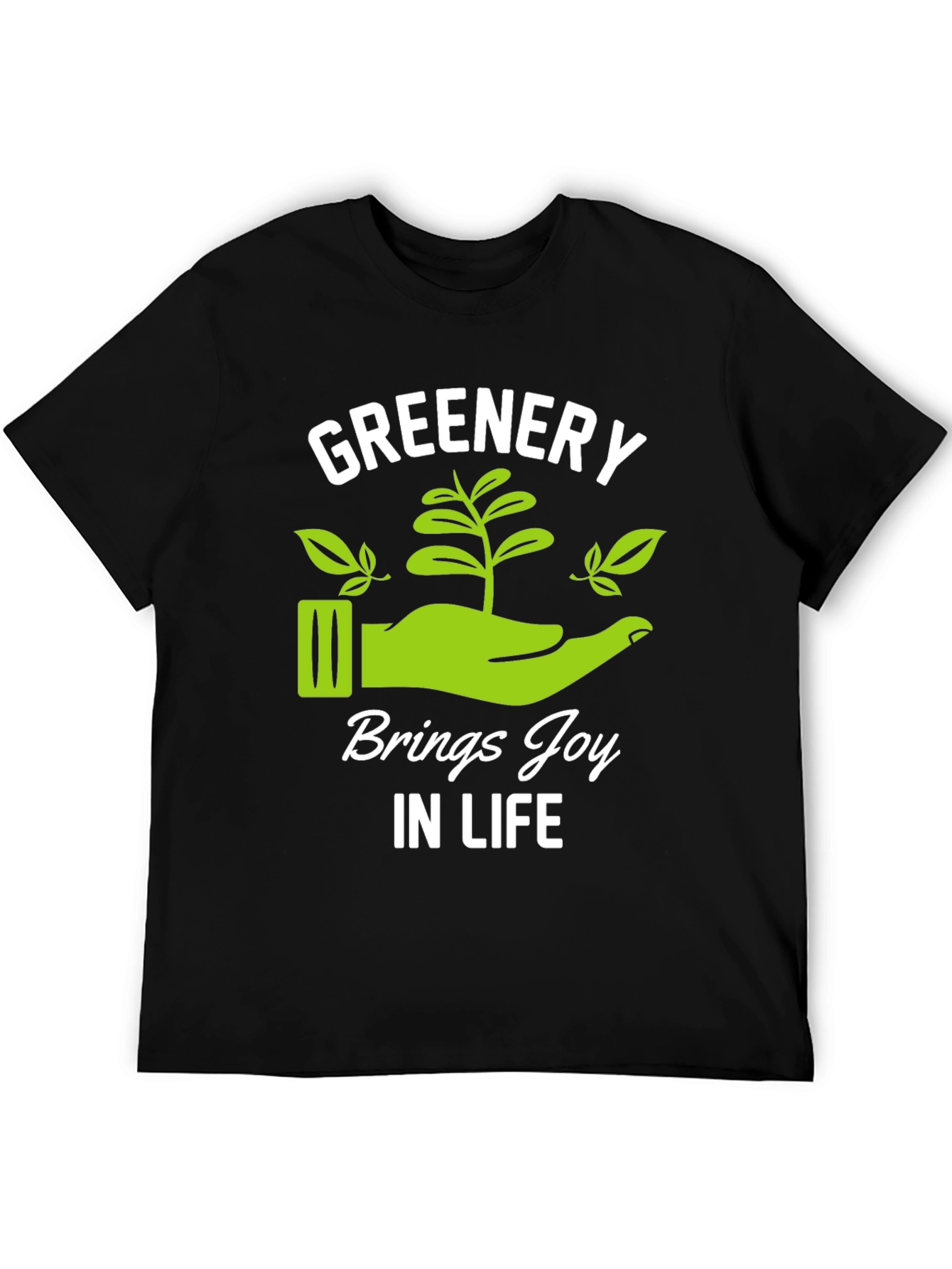 Greenery Brings Joy Black Graphic T-Shirt