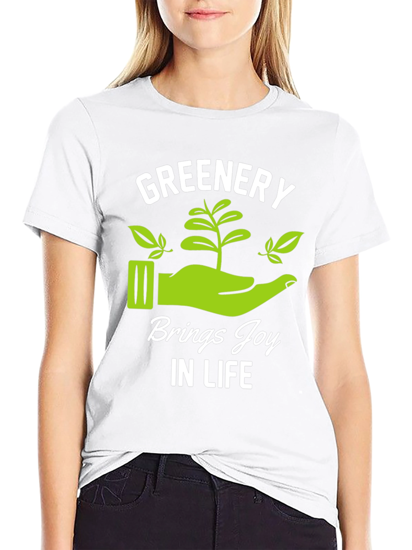 Greenery Brings Joy Black Graphic T-Shirt