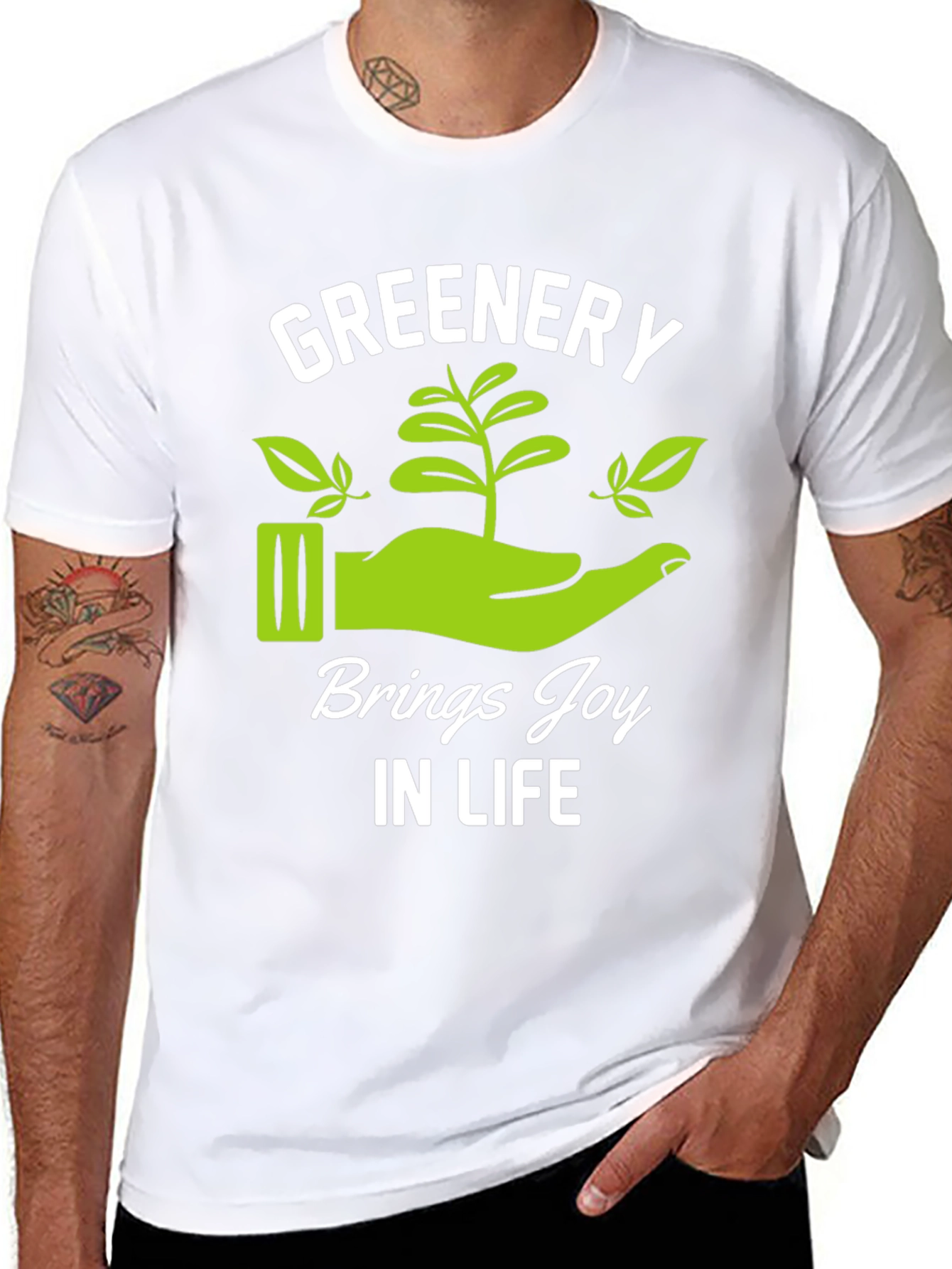 Greenery Brings Joy Black Graphic T-Shirt
