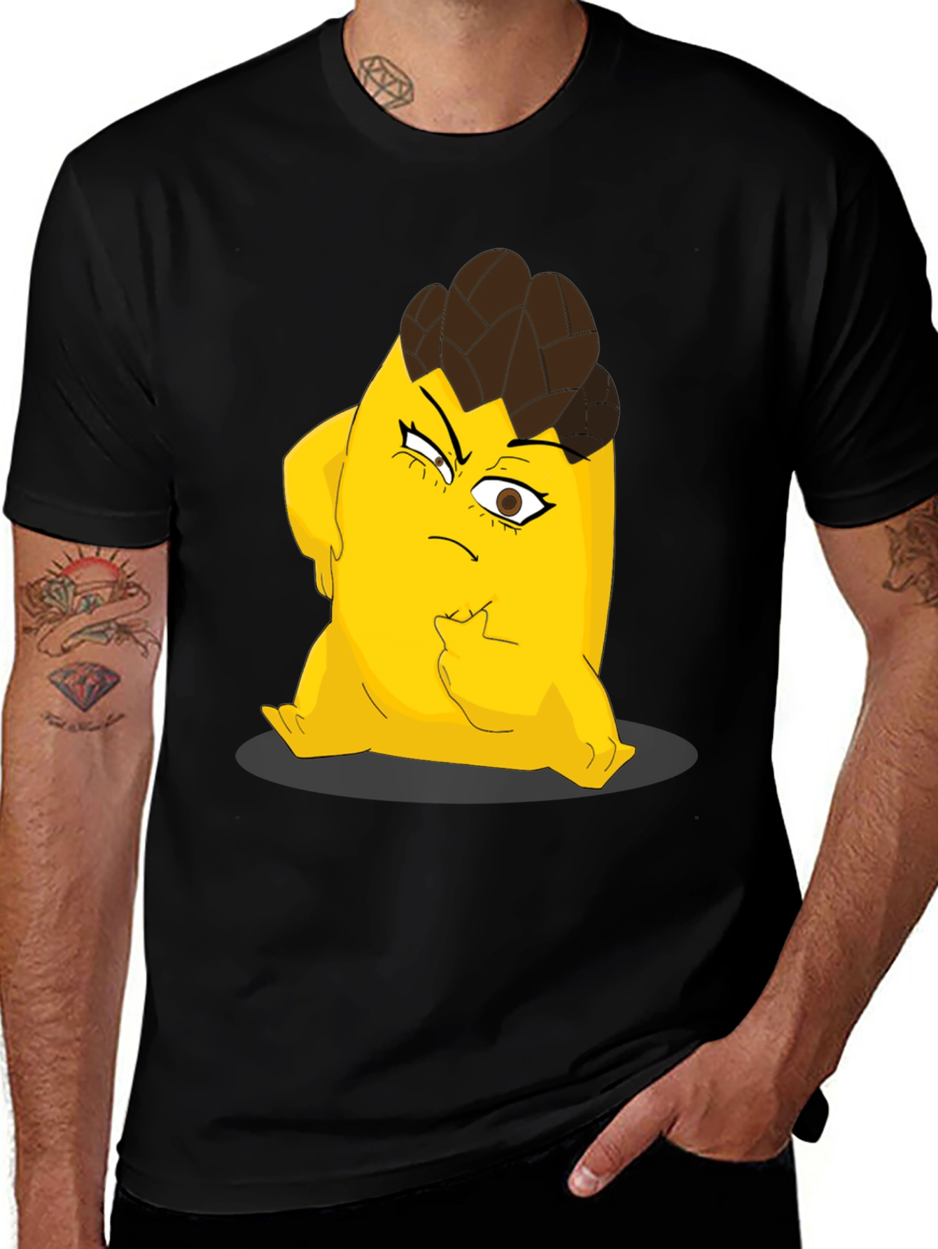 Cartoon Character Graphic Tee - Black