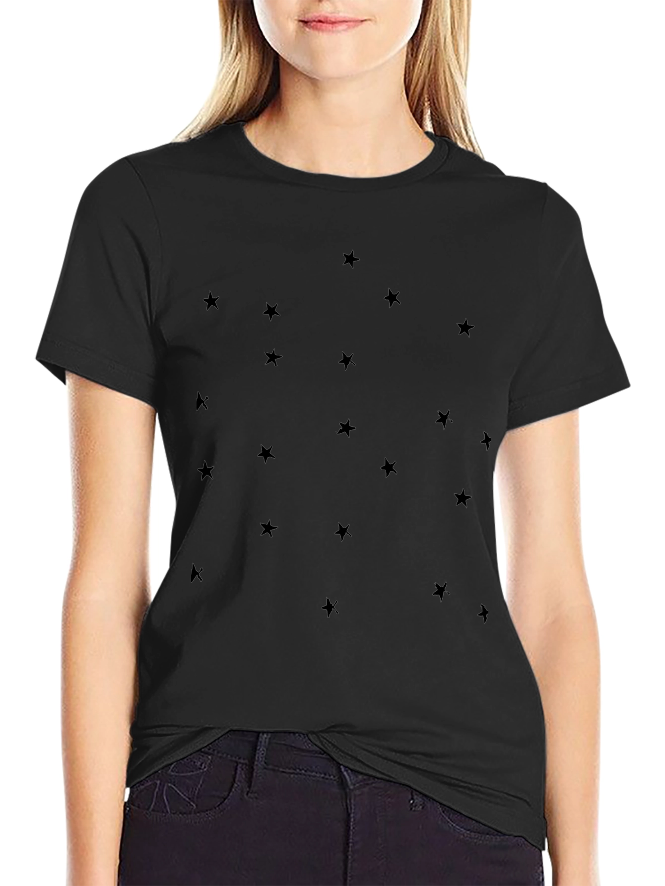 Mens Black Star Pattern Crew Neck T-Shirt