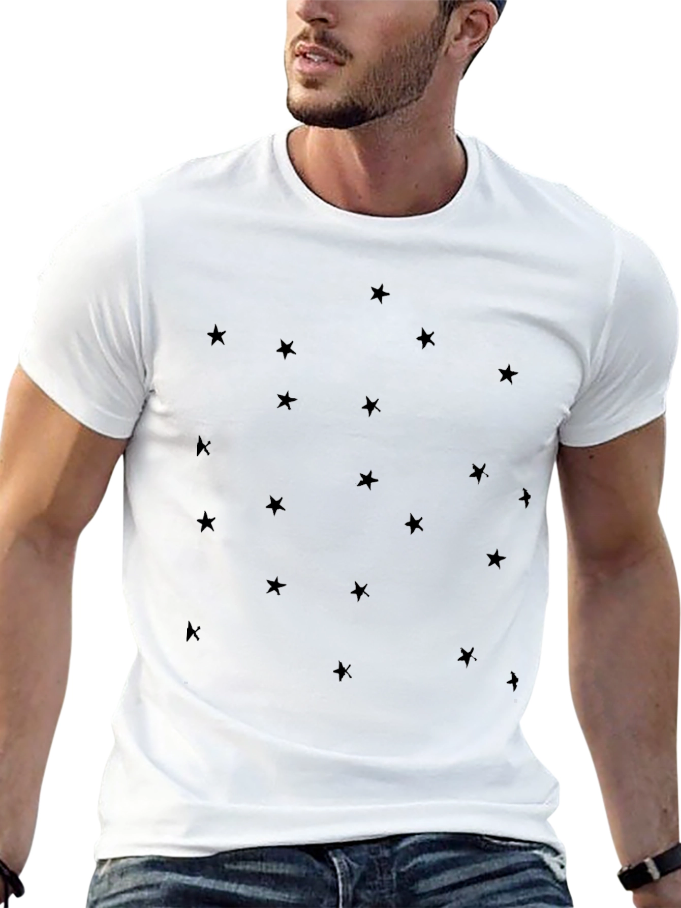 Mens Black Star Pattern Crew Neck T-Shirt