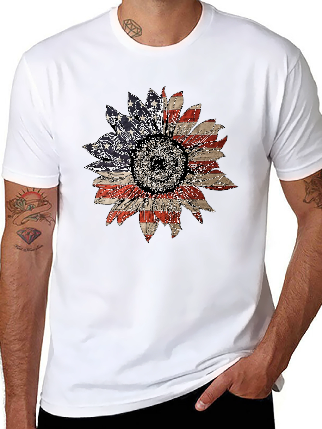 American Flag Sunflower Graphic Tee