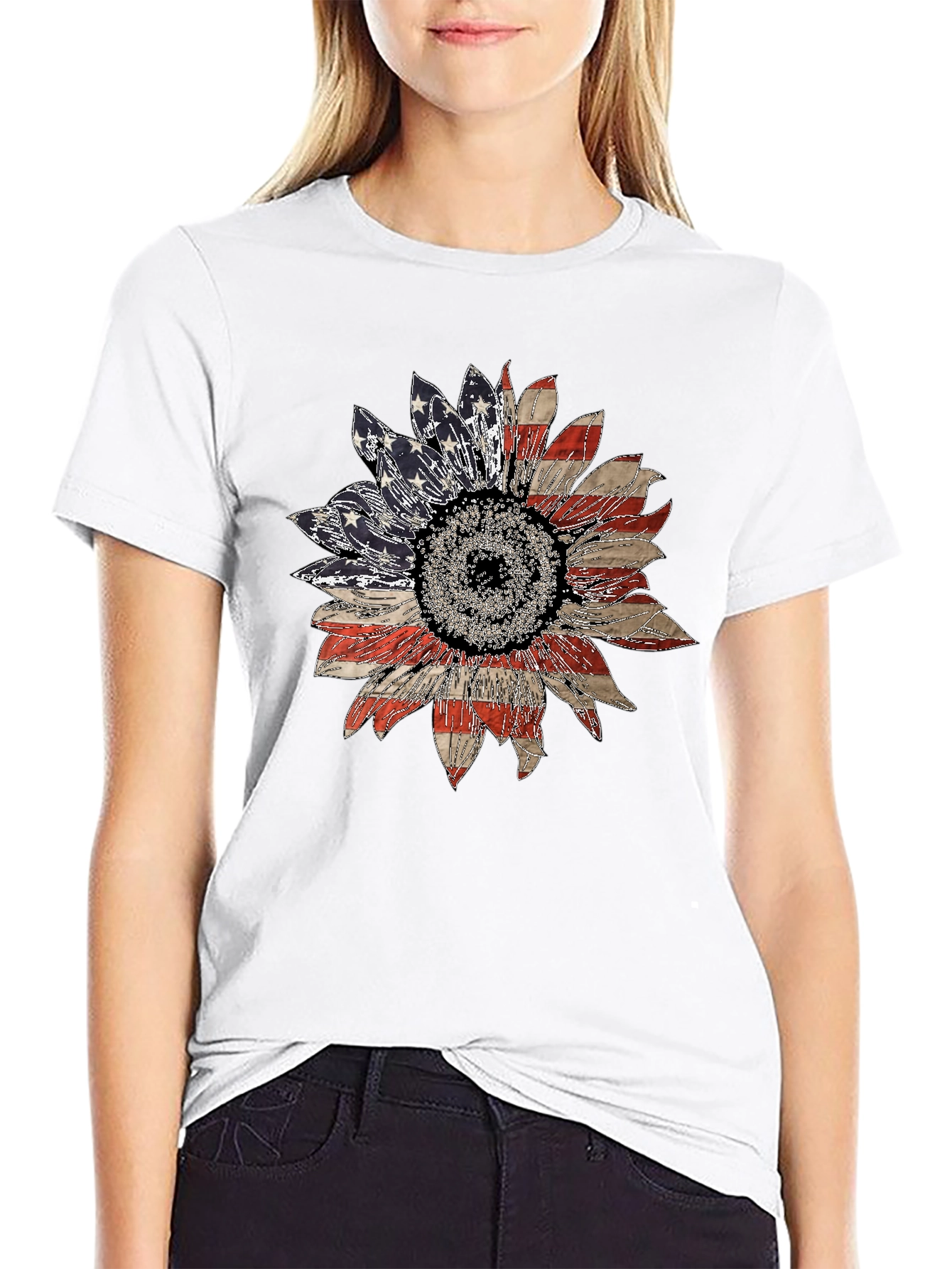 American Flag Sunflower Graphic Tee