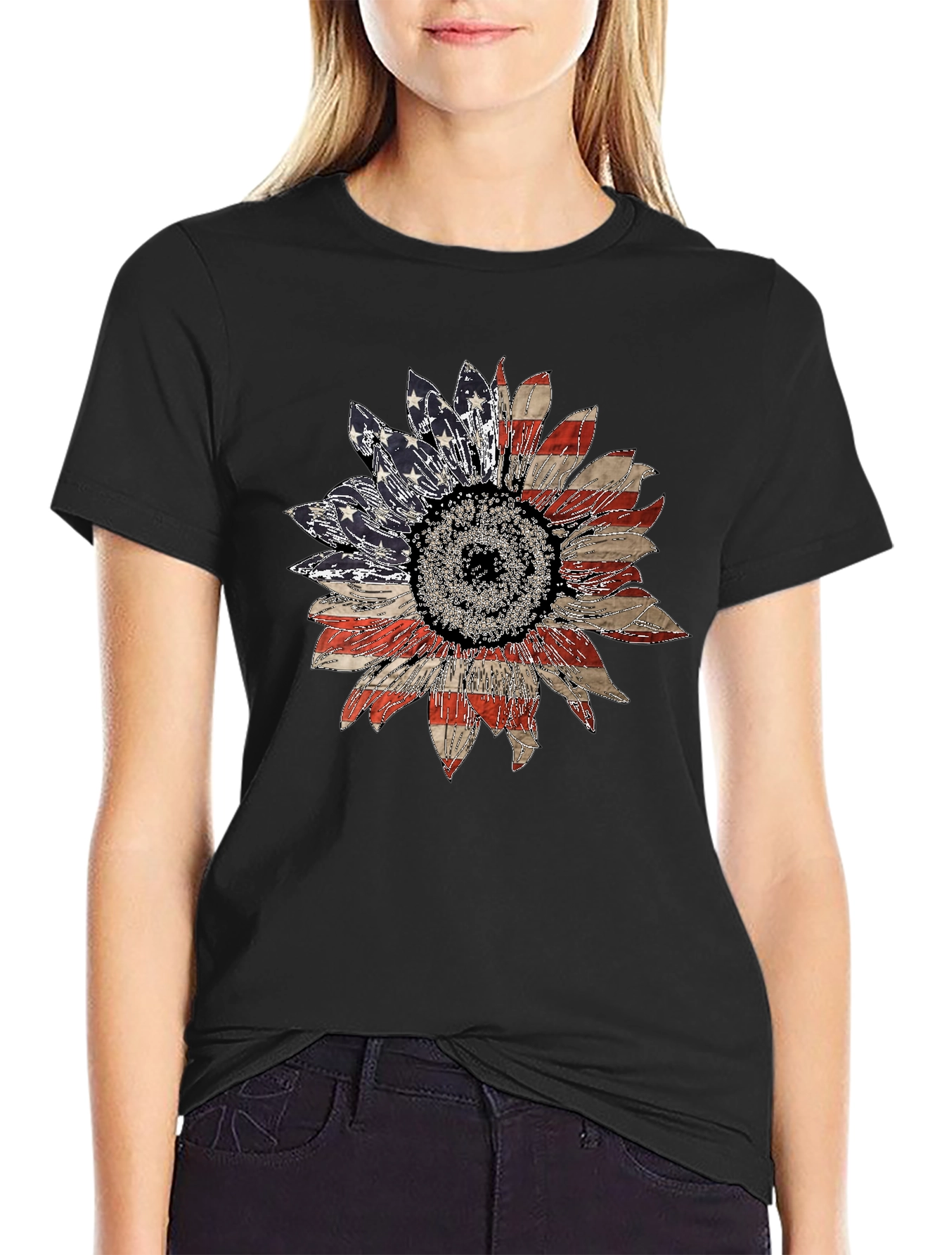 American Flag Sunflower Graphic Tee