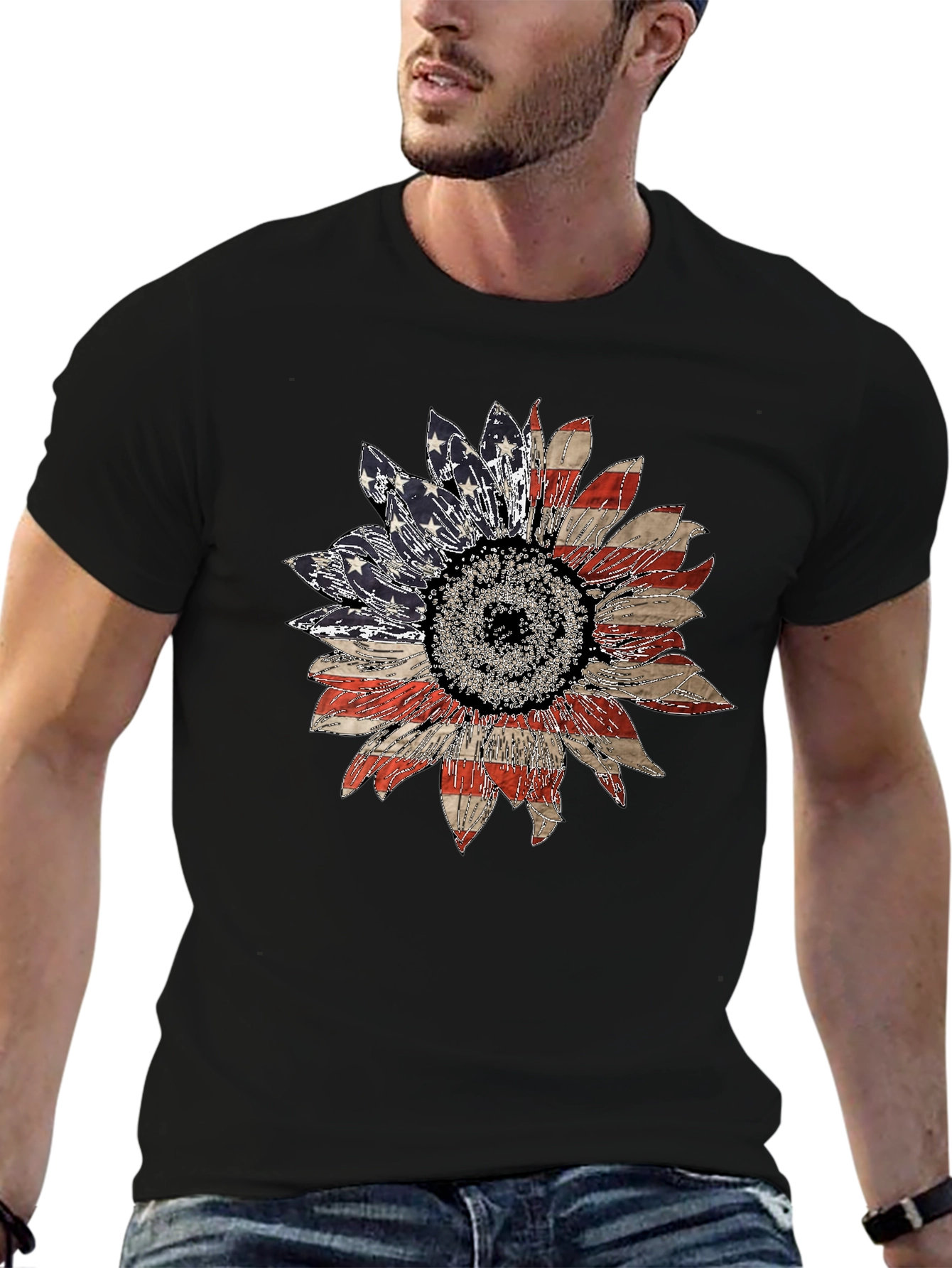 American Flag Sunflower Graphic Tee