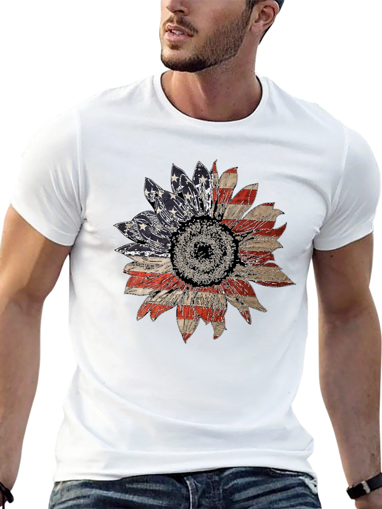 American Flag Sunflower Graphic Tee