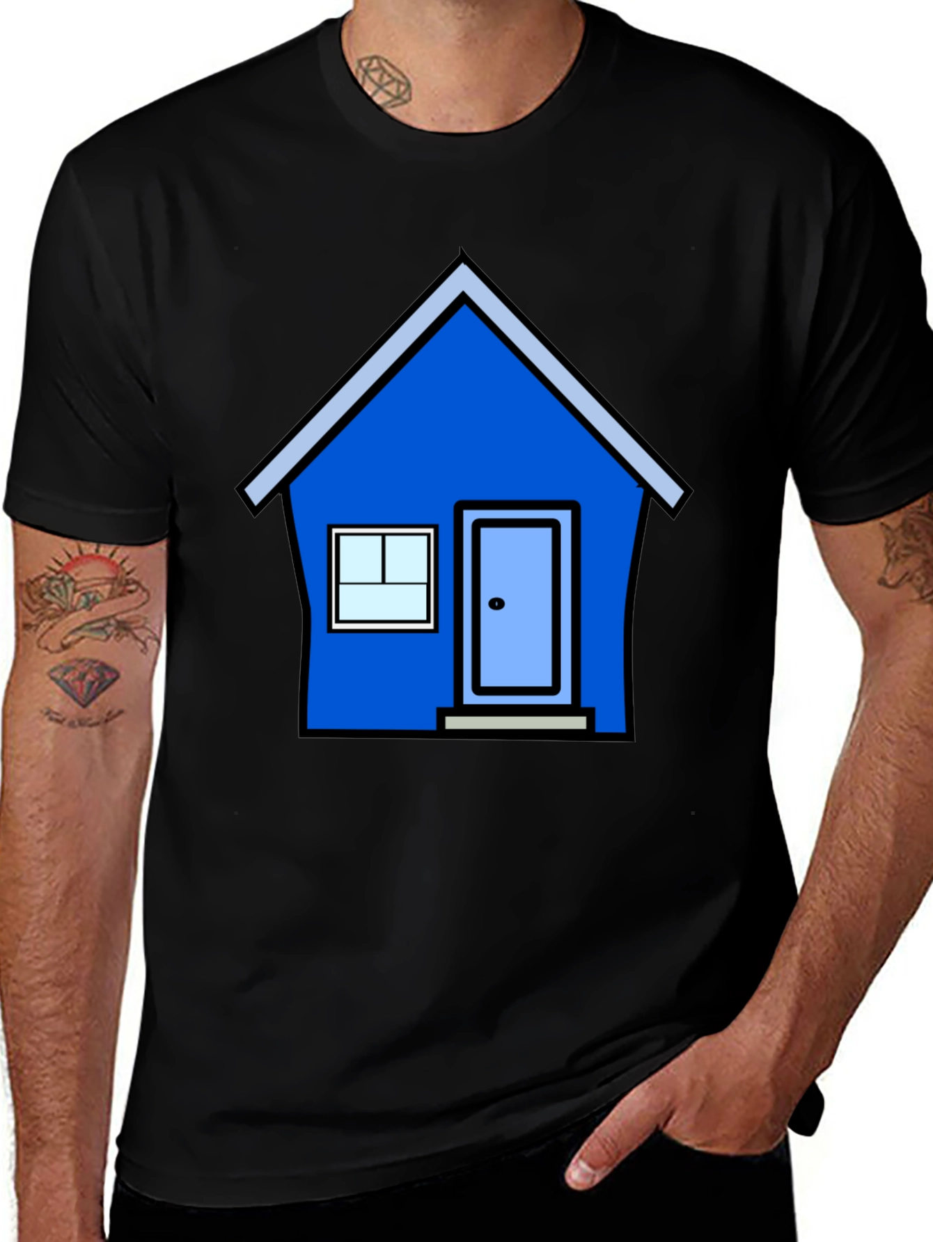 Cartoon House Graphic Tee - Black