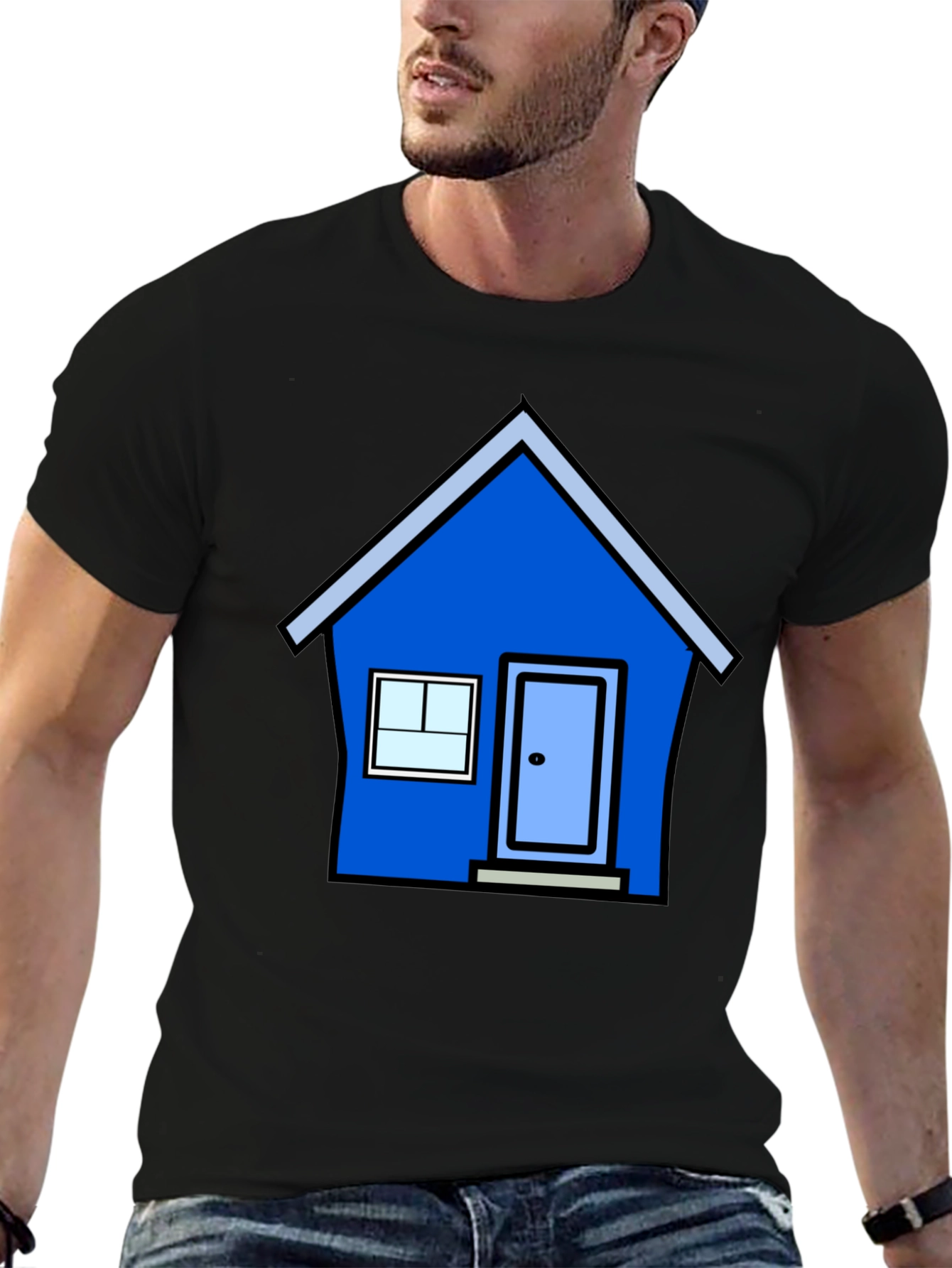Cartoon House Graphic Tee - Black