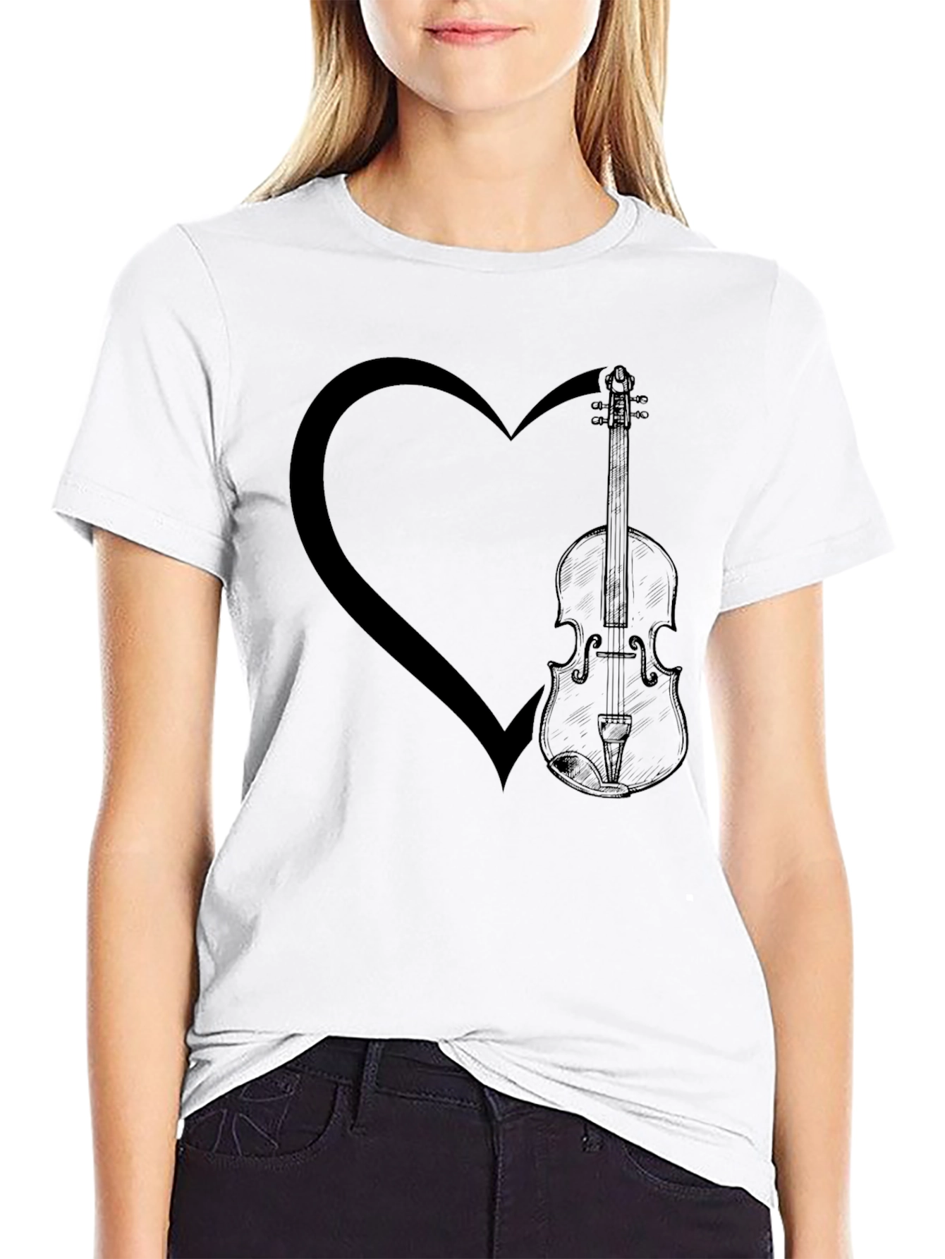 Heart & Violin Graphic Tee - Music Lover Shirt