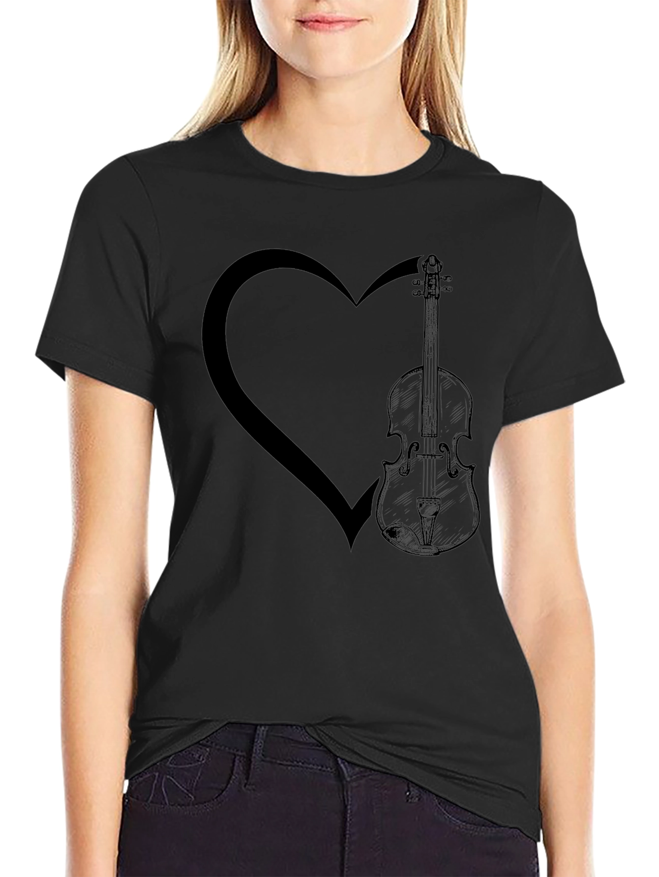 Heart & Violin Graphic Tee - Music Lover Shirt