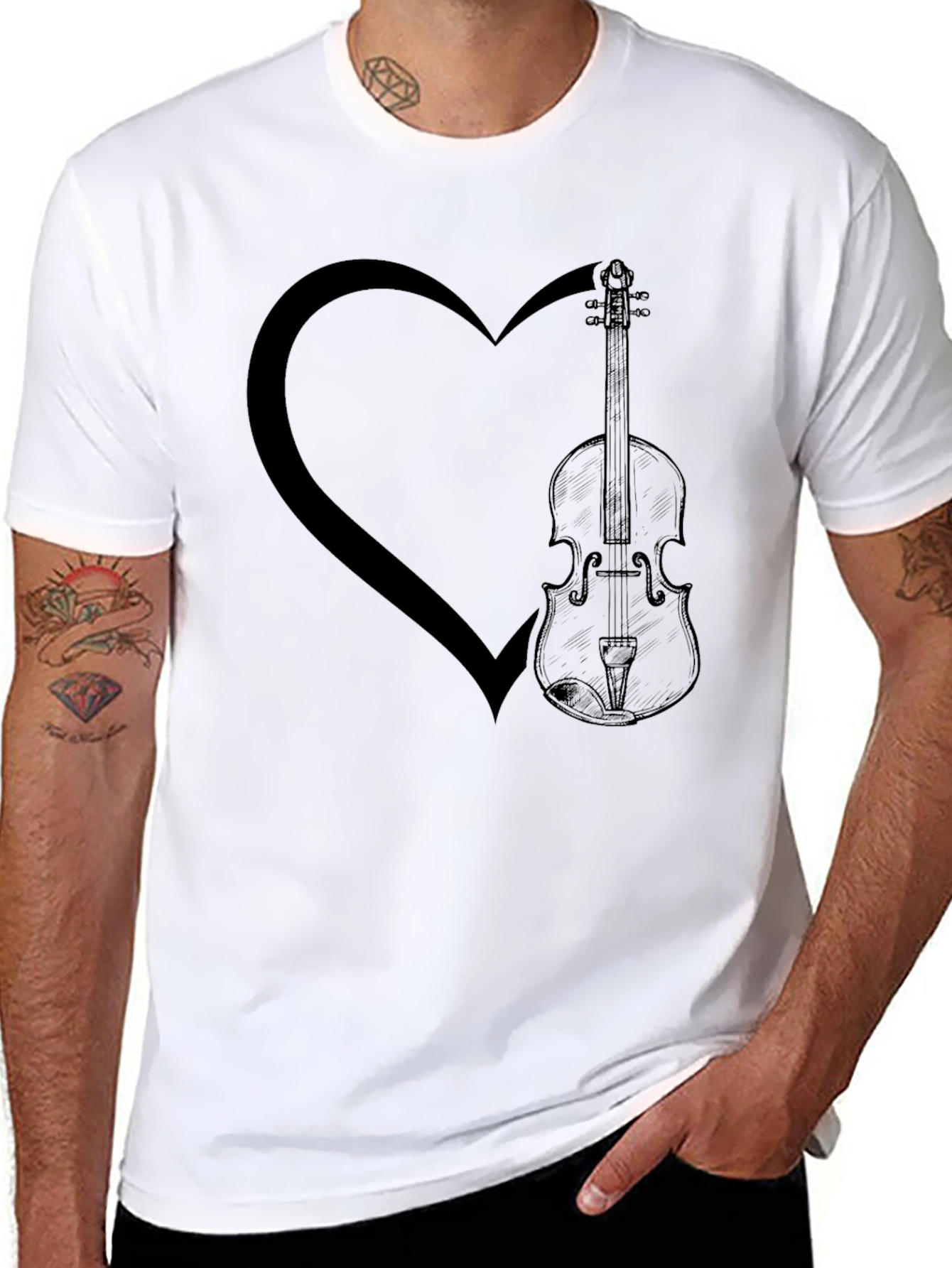 Heart & Violin Graphic Tee - Music Lover Shirt