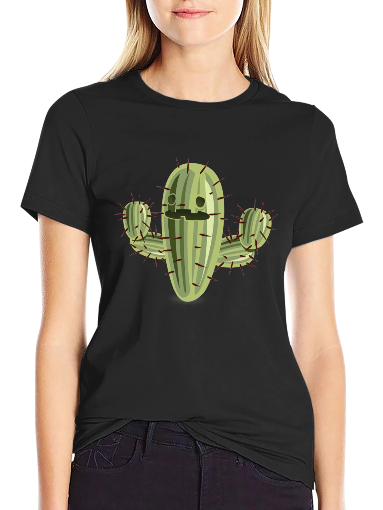 Funny Cactus Graphic T-Shirt - Black