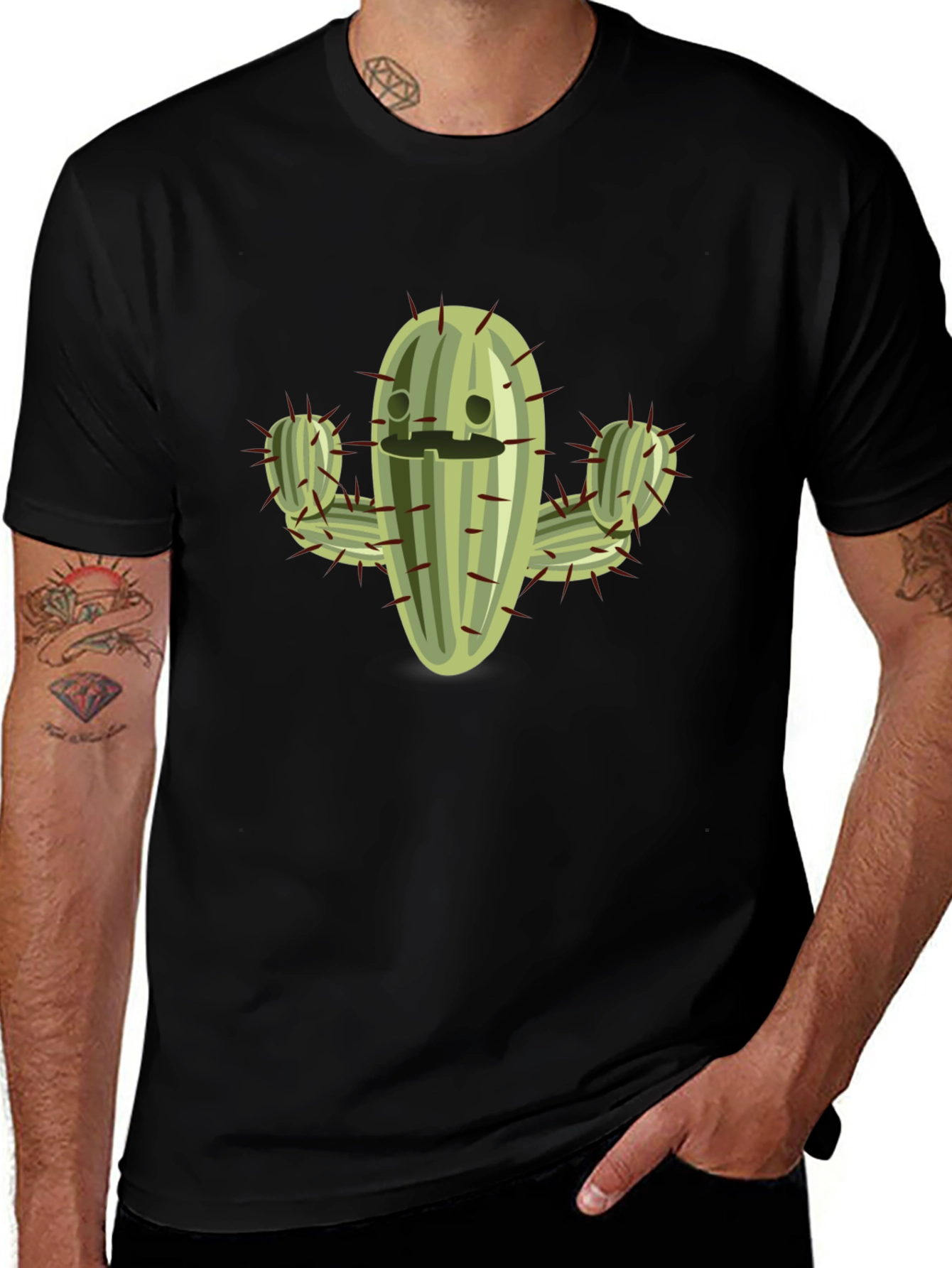 Funny Cactus Graphic T-Shirt - Black