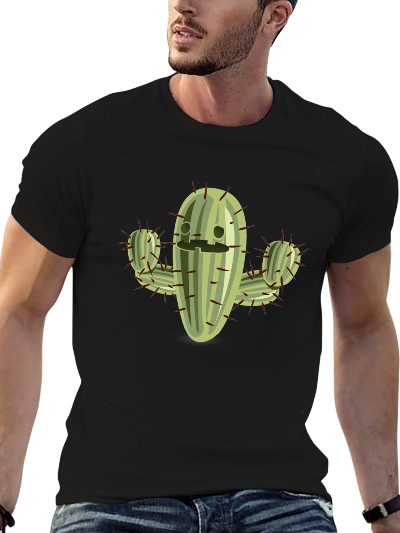 Funny Cactus Graphic T-Shirt - Black