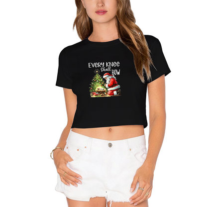 Every Knee Shall Bow Santa Kneeling At Manger Festive Women Crop Top