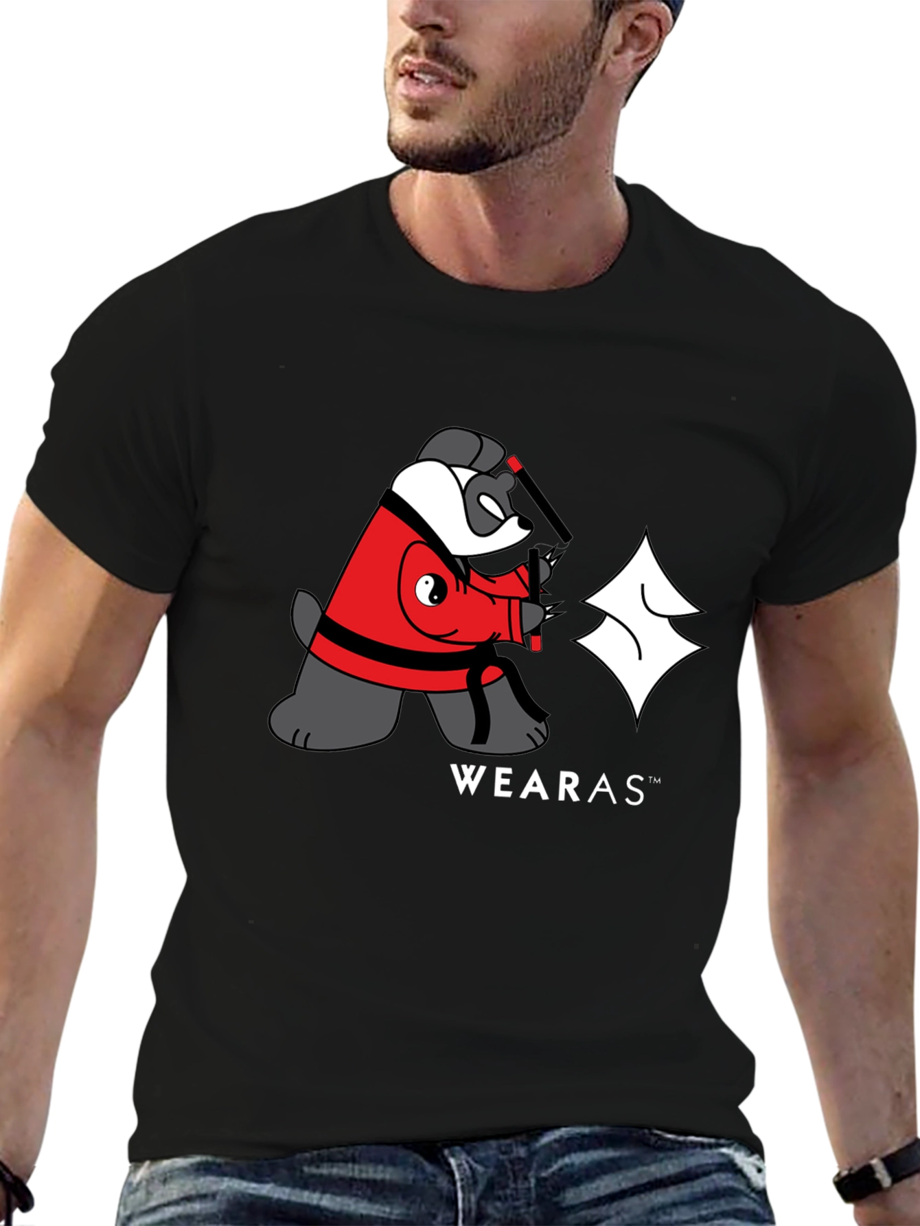 Ninja Yin Yang Bear Graphic T-Shirt