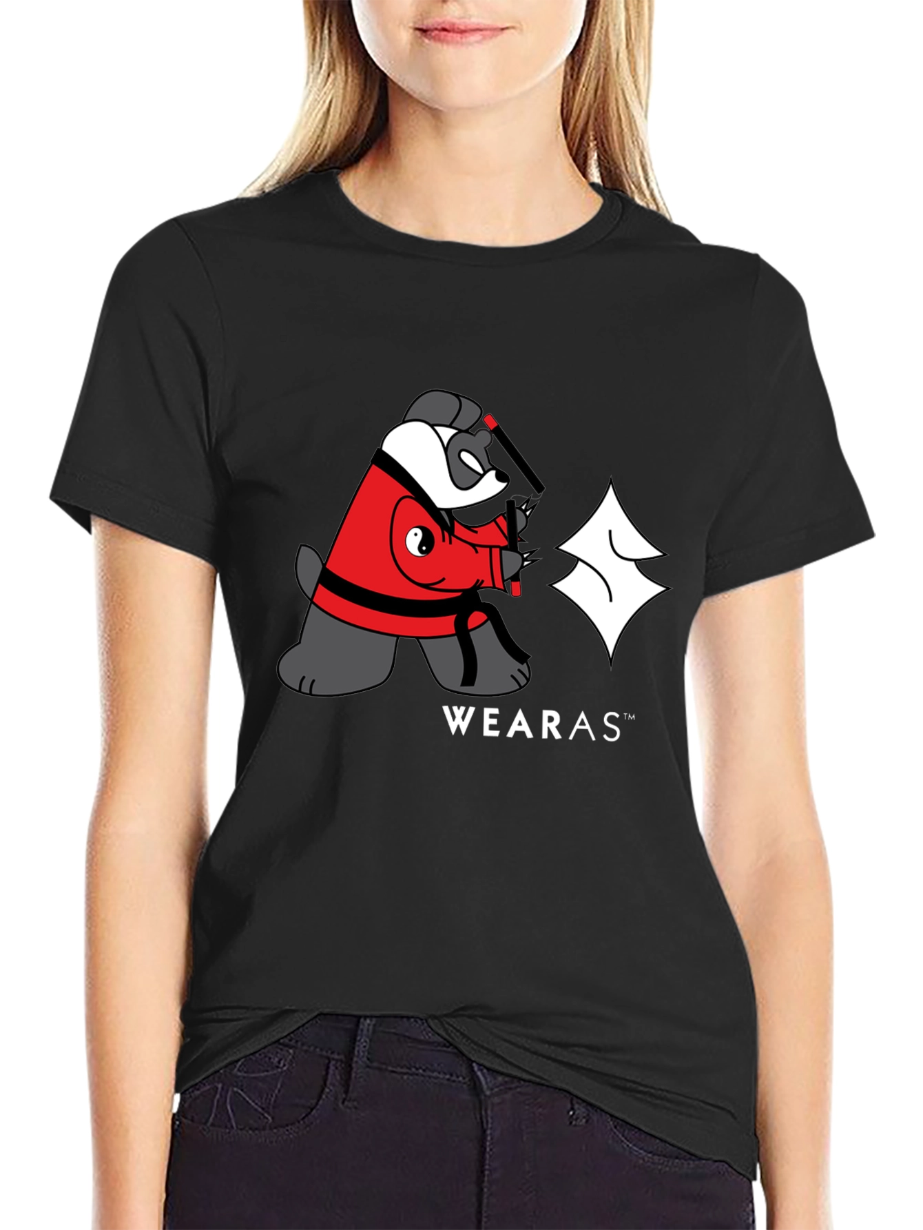 Ninja Yin Yang Bear Graphic T-Shirt