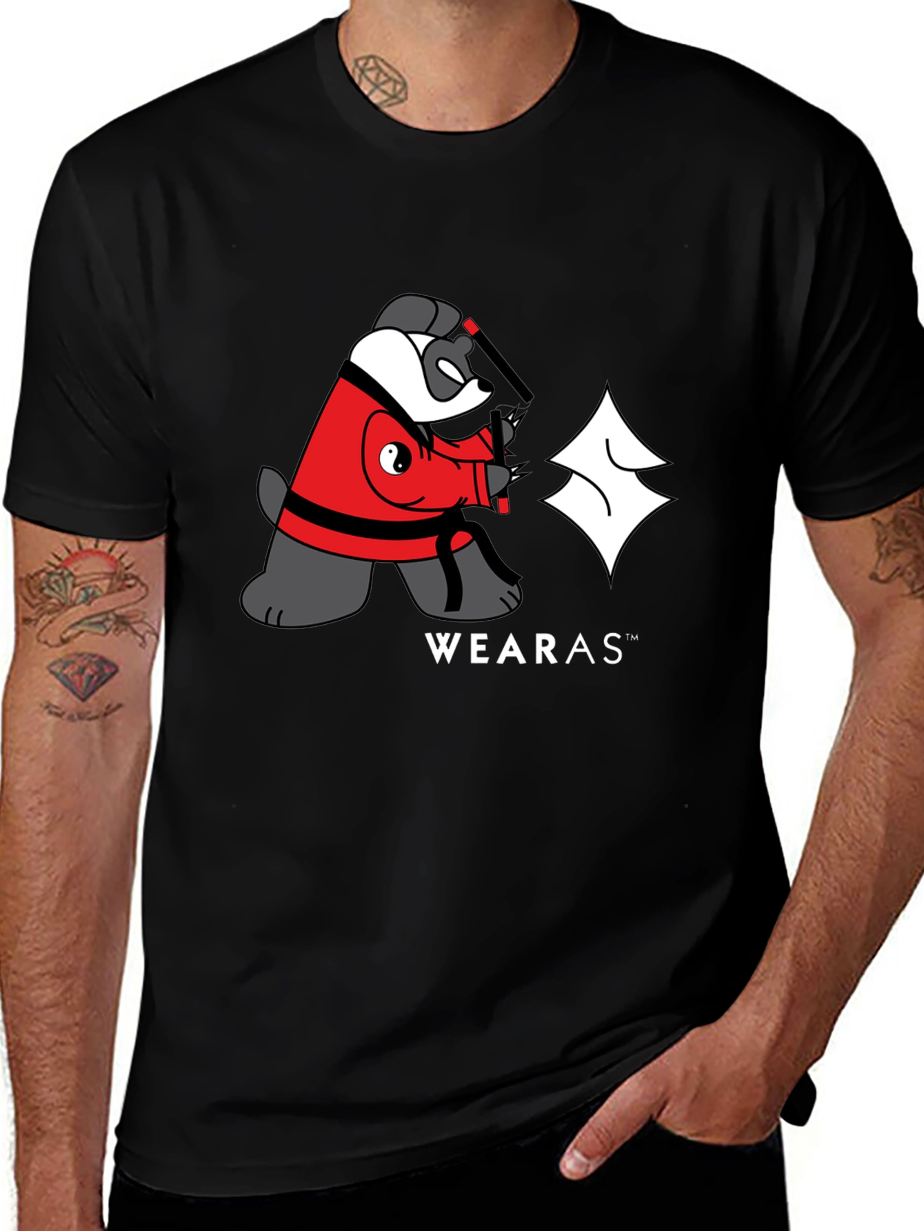 Ninja Yin Yang Bear Graphic T-Shirt