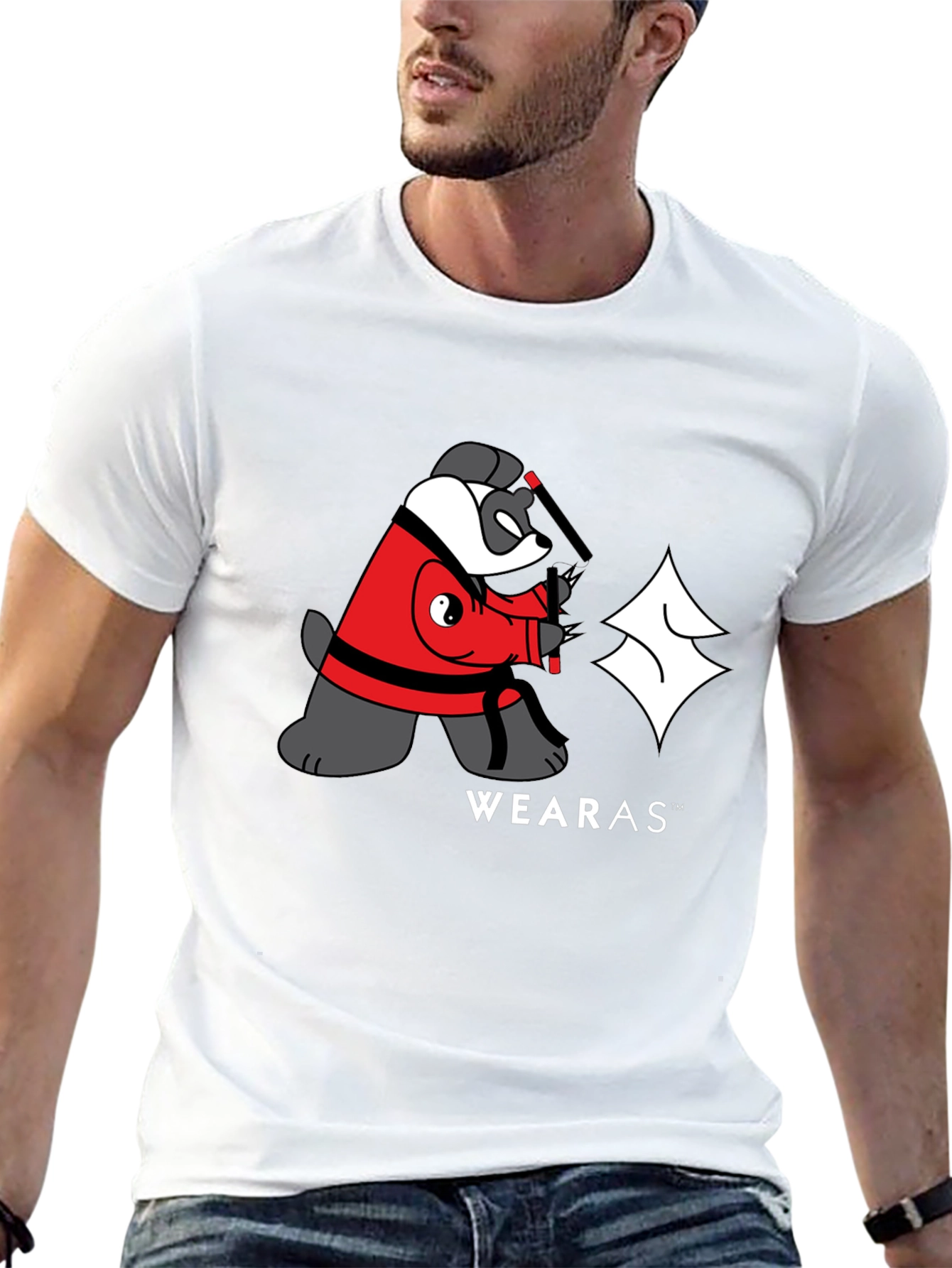 Ninja Yin Yang Bear Graphic T-Shirt