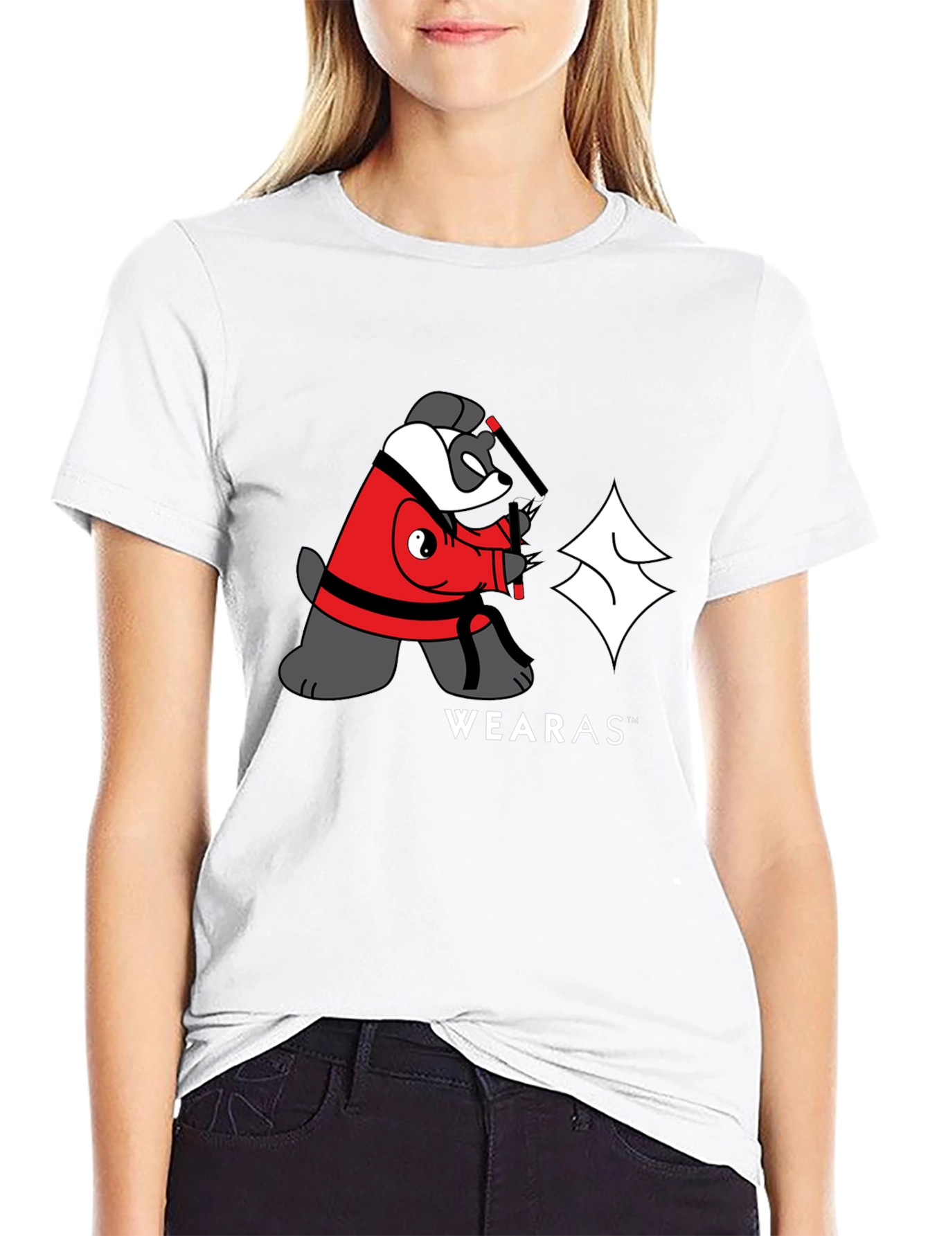 Ninja Yin Yang Bear Graphic T-Shirt