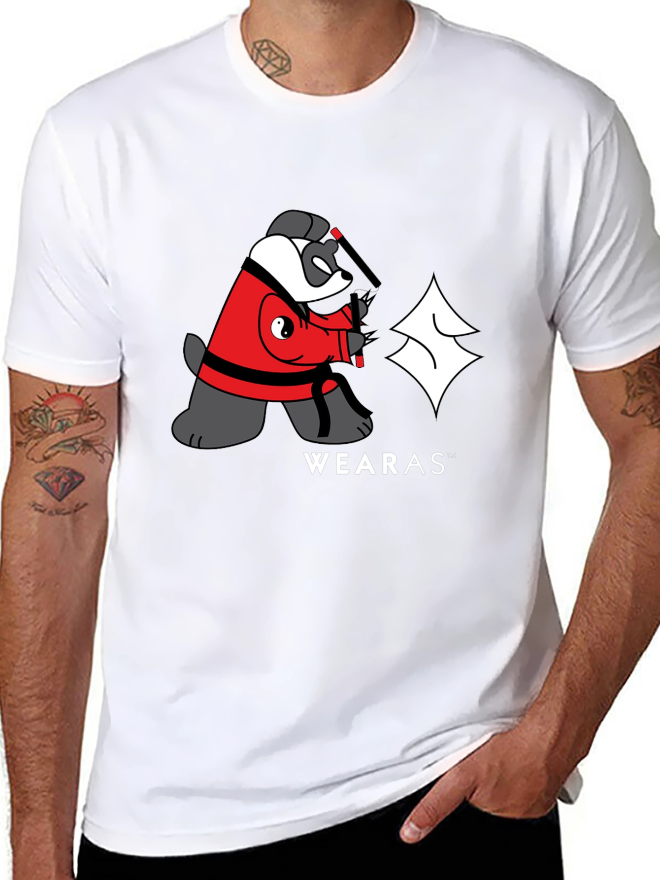 Ninja Yin Yang Bear Graphic T-Shirt