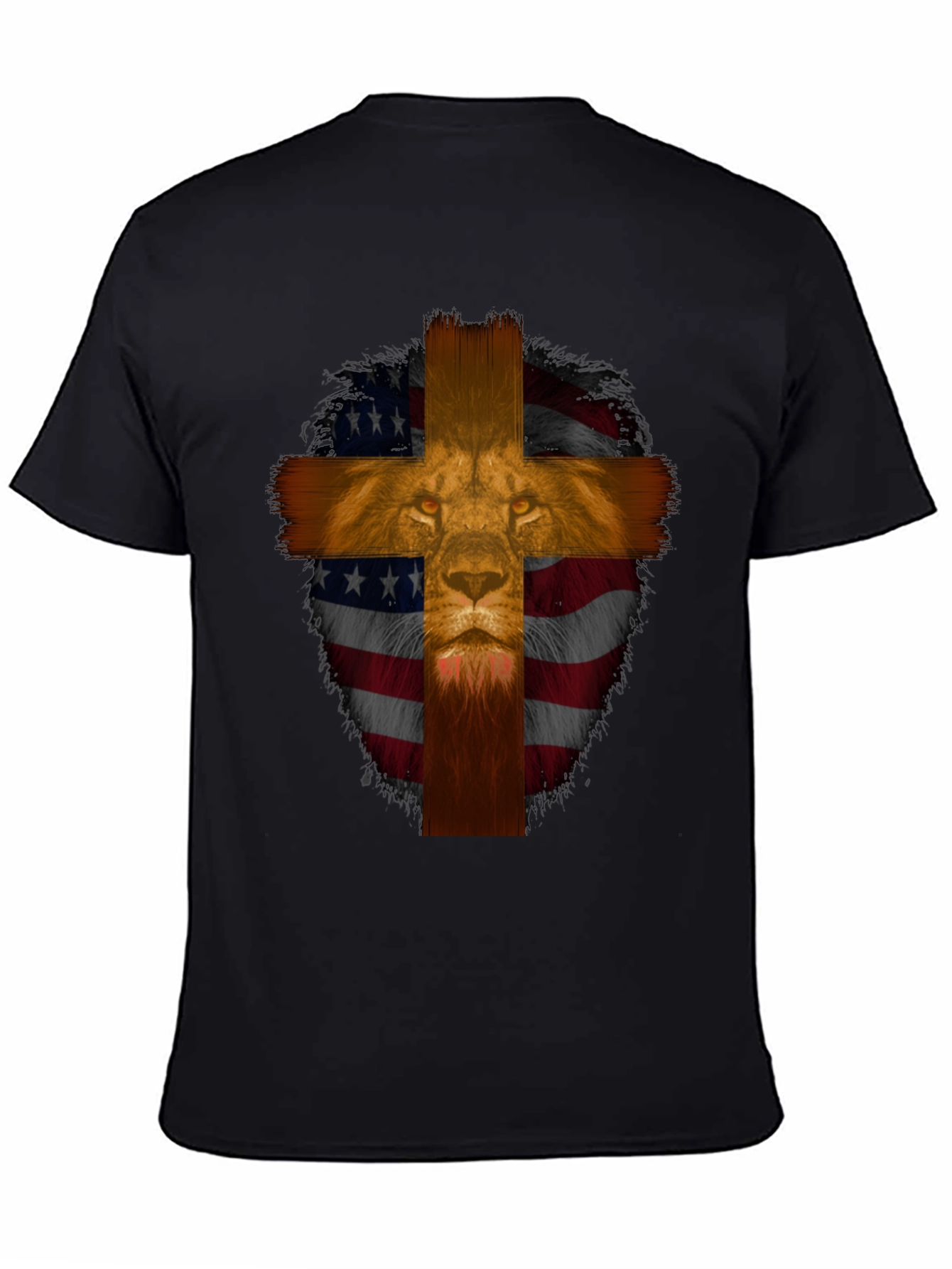 Lion Cross American Flag Graphic T-Shirt