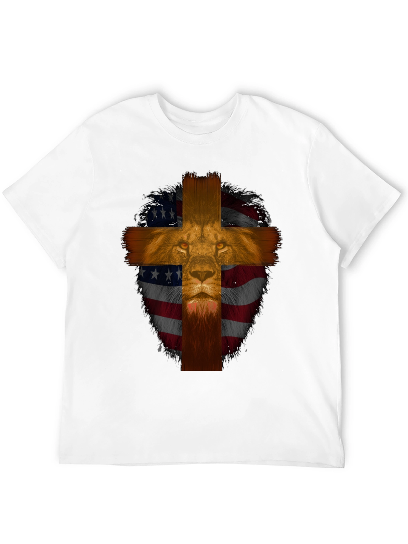 Lion Cross American Flag Graphic T-Shirt