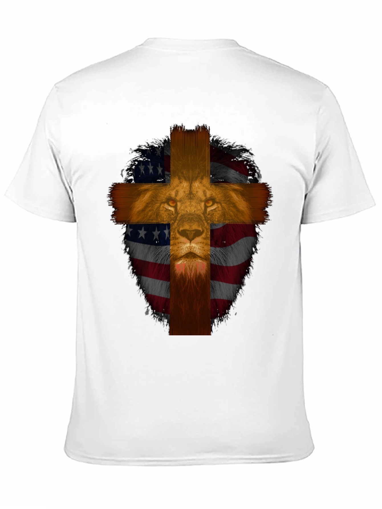 Lion Cross American Flag Graphic T-Shirt