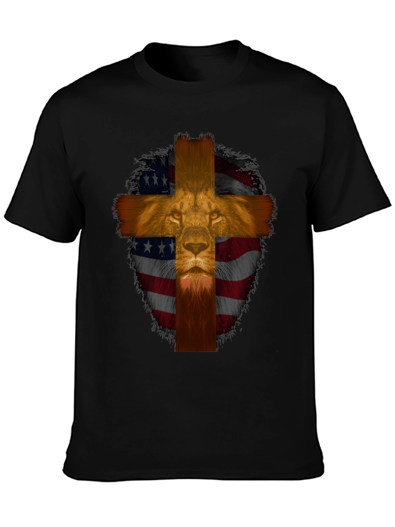 Lion Cross American Flag Graphic T-Shirt
