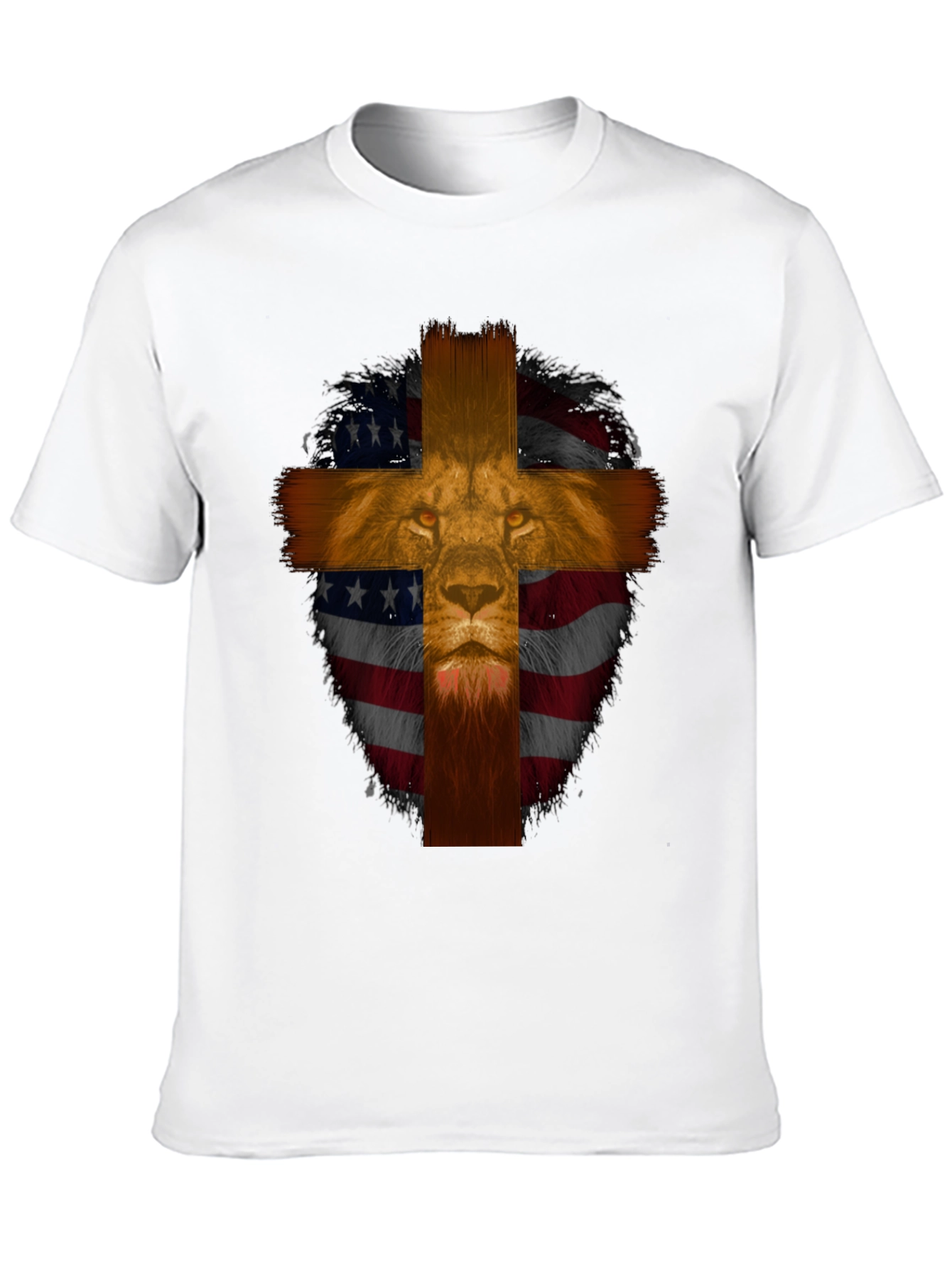 Lion Cross American Flag Graphic T-Shirt