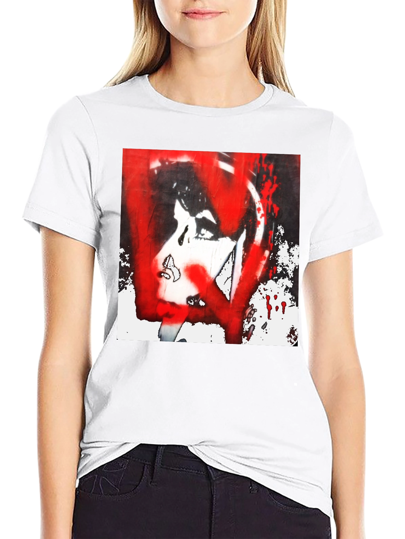 Graphic Tee: Red and White Abstract Print