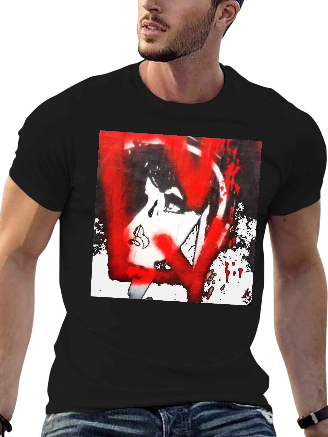 Graphic Tee: Red and White Abstract Print