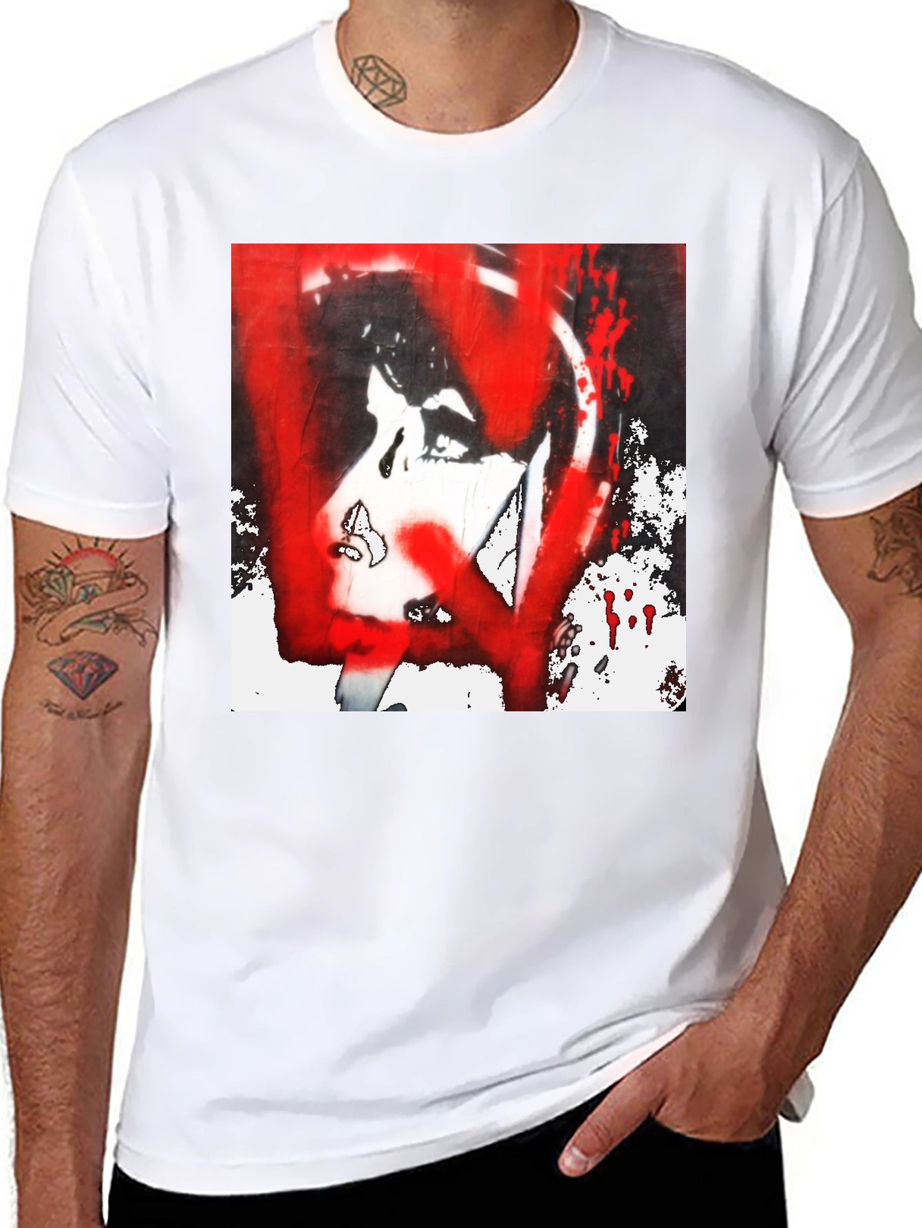 Graphic Tee: Red and White Abstract Print