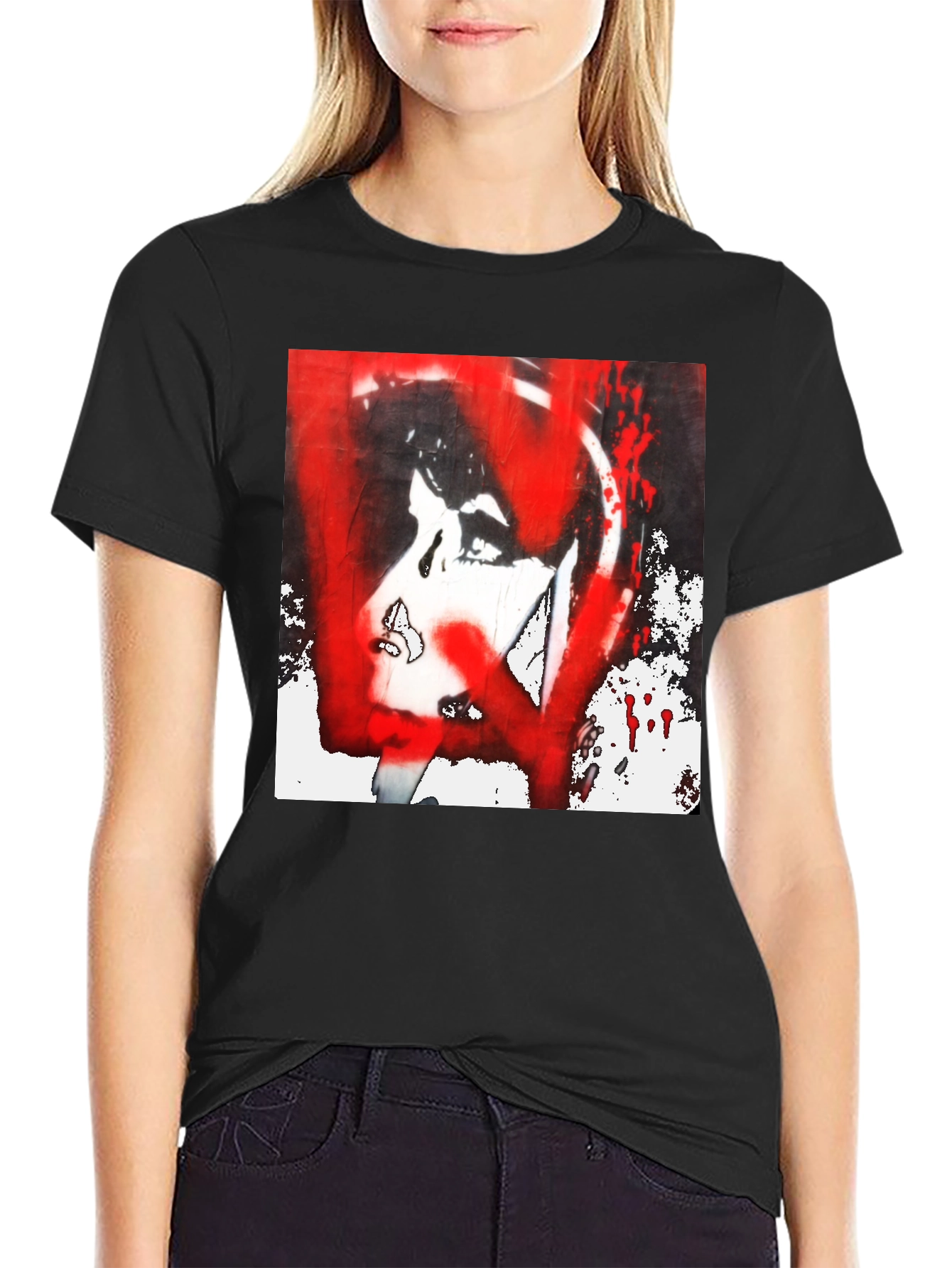 Graphic Tee: Red and White Abstract Print