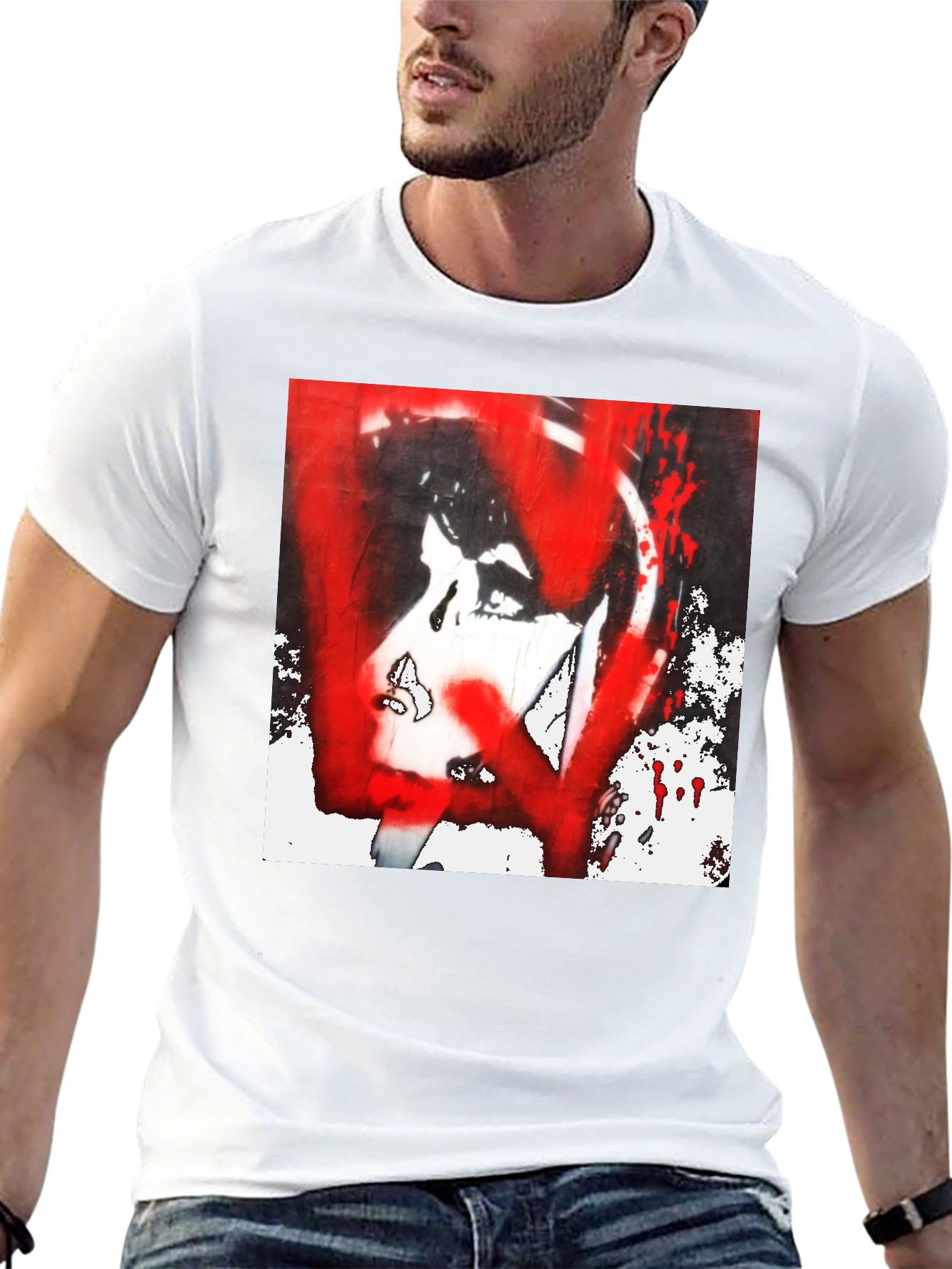 Graphic Tee: Red and White Abstract Print